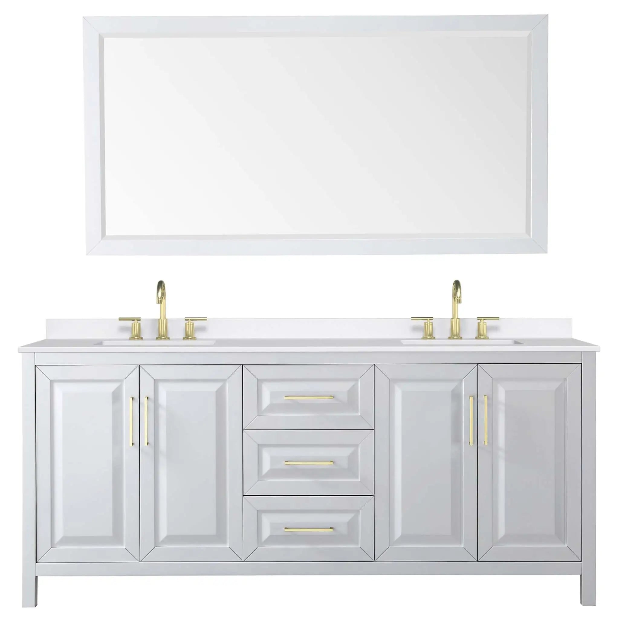 80" Daria Double Bathroom Vanity in White with Brushed Gold Trim & 70" Mirror by Wyndham