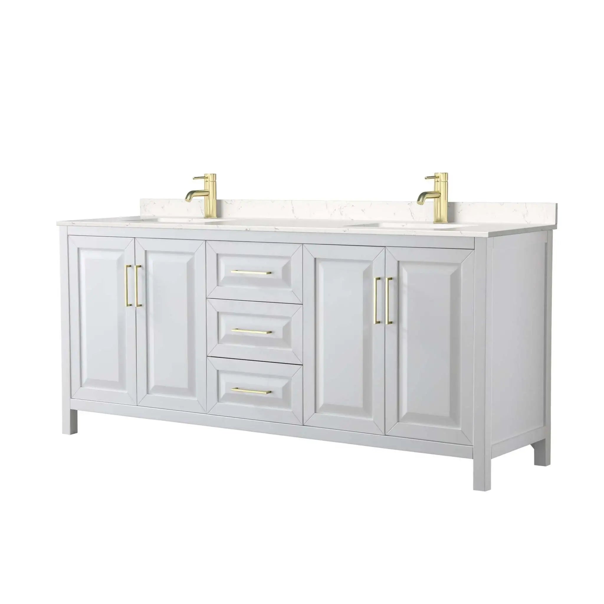 80" Daria Double Bathroom Vanity in White with Brushed Gold Trim by Wyndham