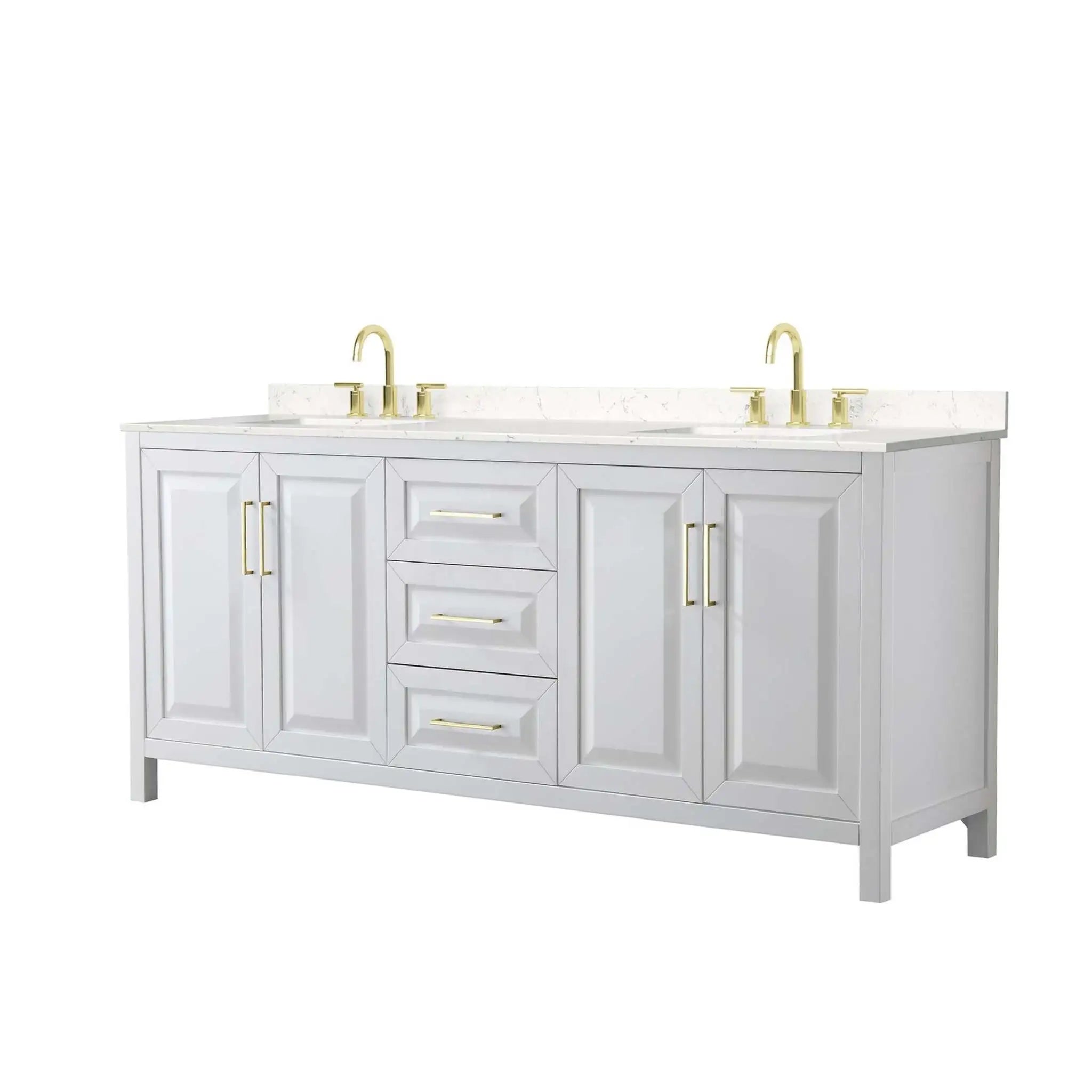 80" Daria Double Bathroom Vanity in White with Brushed Gold Trim by Wyndham