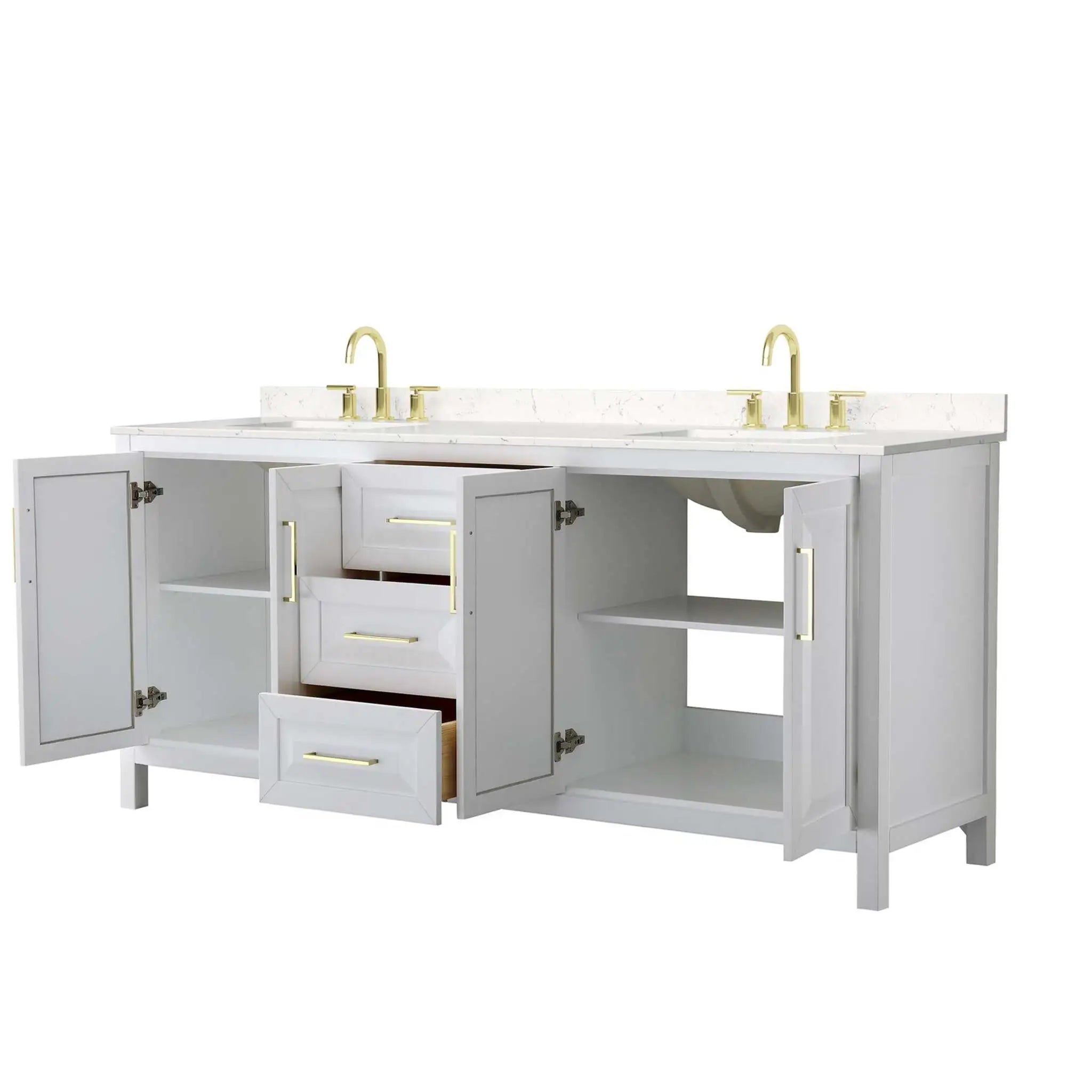 80" Daria Double Bathroom Vanity in White with Brushed Gold Trim by Wyndham
