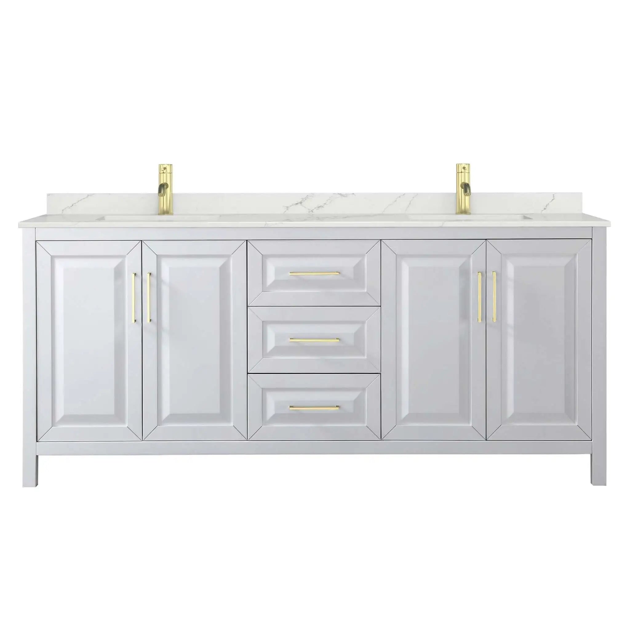 80" Daria Double Bathroom Vanity in White with Brushed Gold Trim by Wyndham
