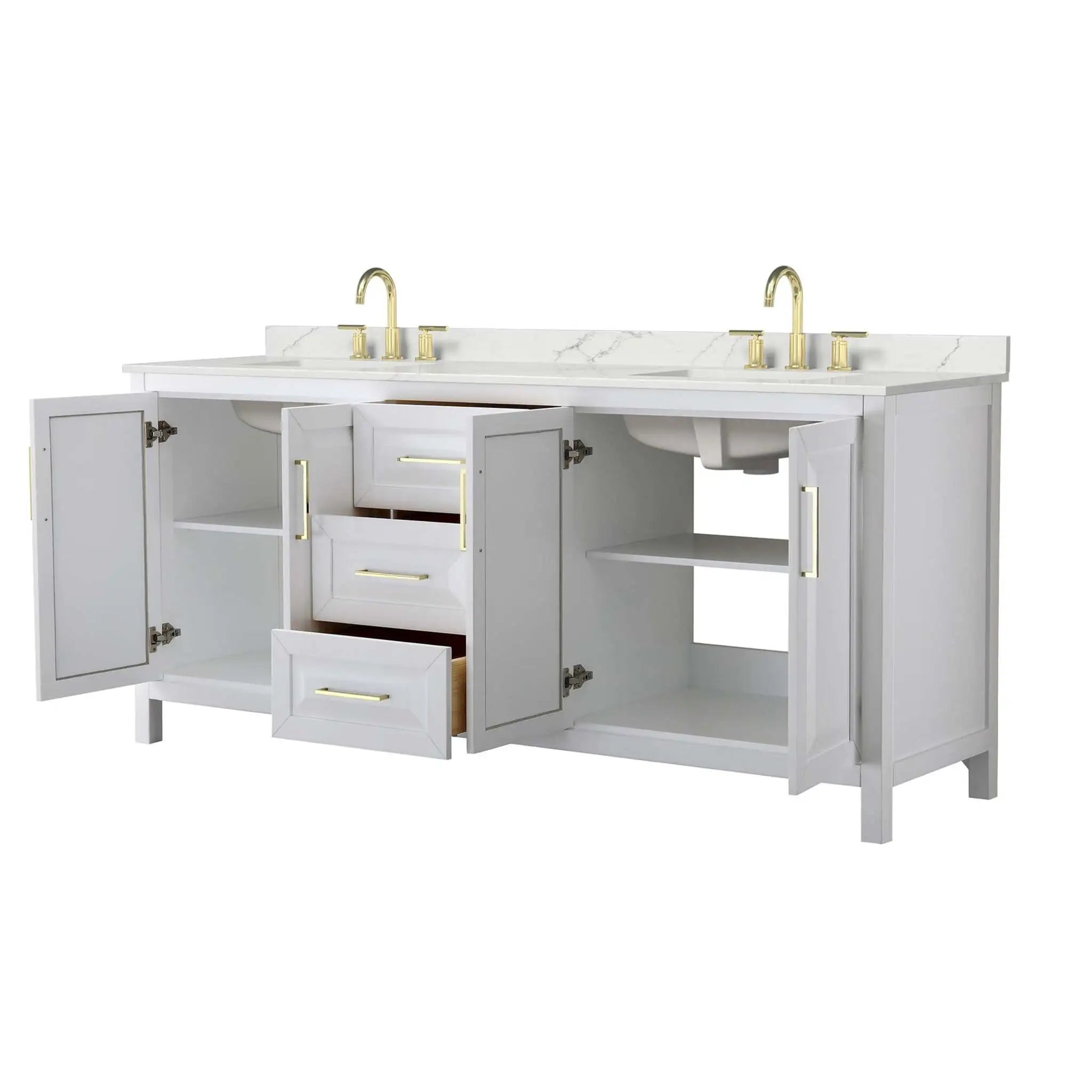 80" Daria Double Bathroom Vanity in White with Brushed Gold Trim by Wyndham