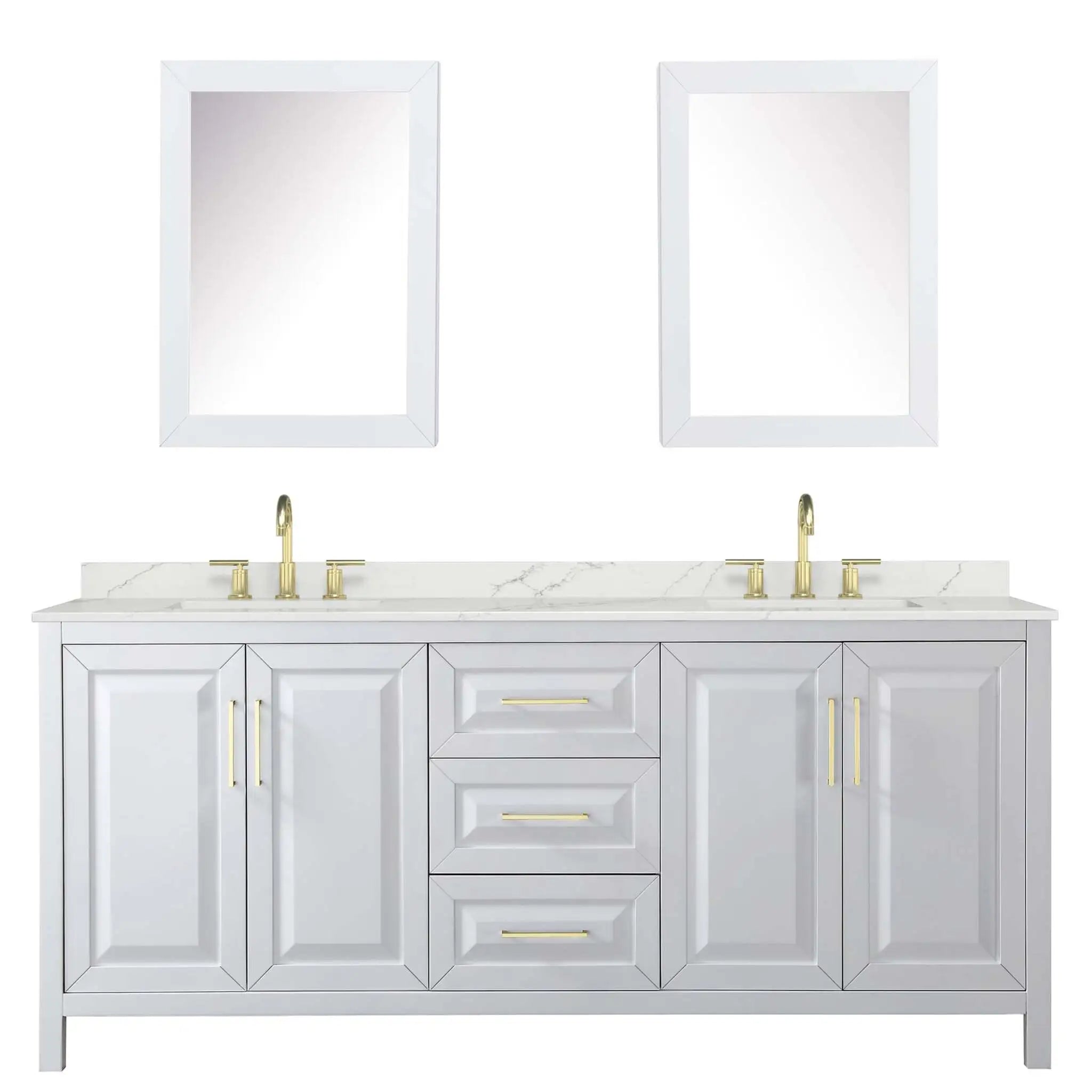 80" Daria Double Bathroom Vanity in White with Brushed Gold Trim & Medicine Cabinet by Wyndham