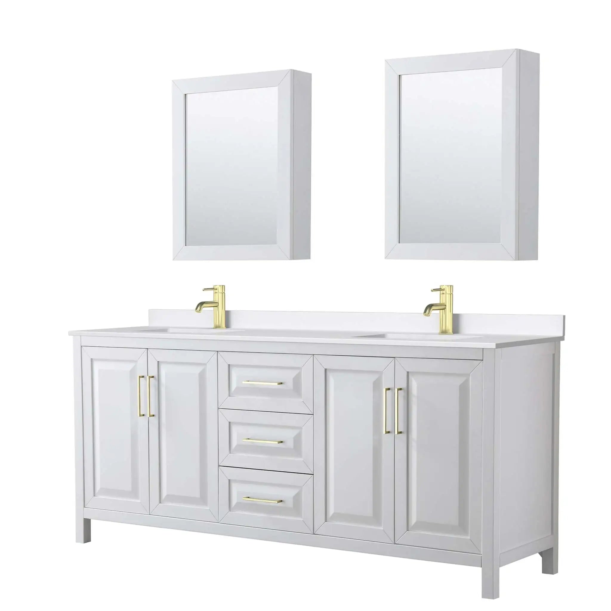 80" Daria Double Bathroom Vanity in White with Brushed Gold Trim & Medicine Cabinet by Wyndham