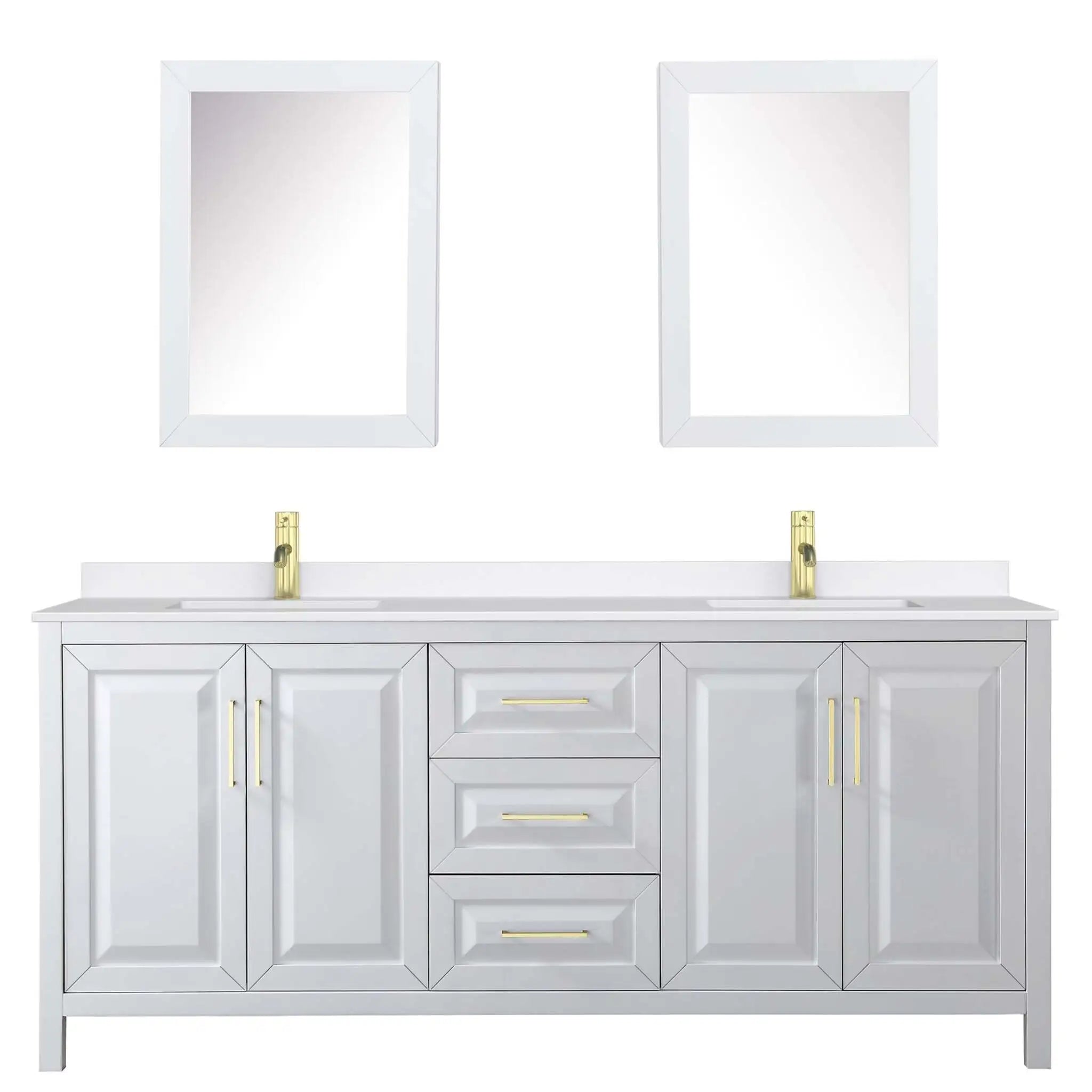 80" Daria Double Bathroom Vanity in White with Brushed Gold Trim & Medicine Cabinet by Wyndham