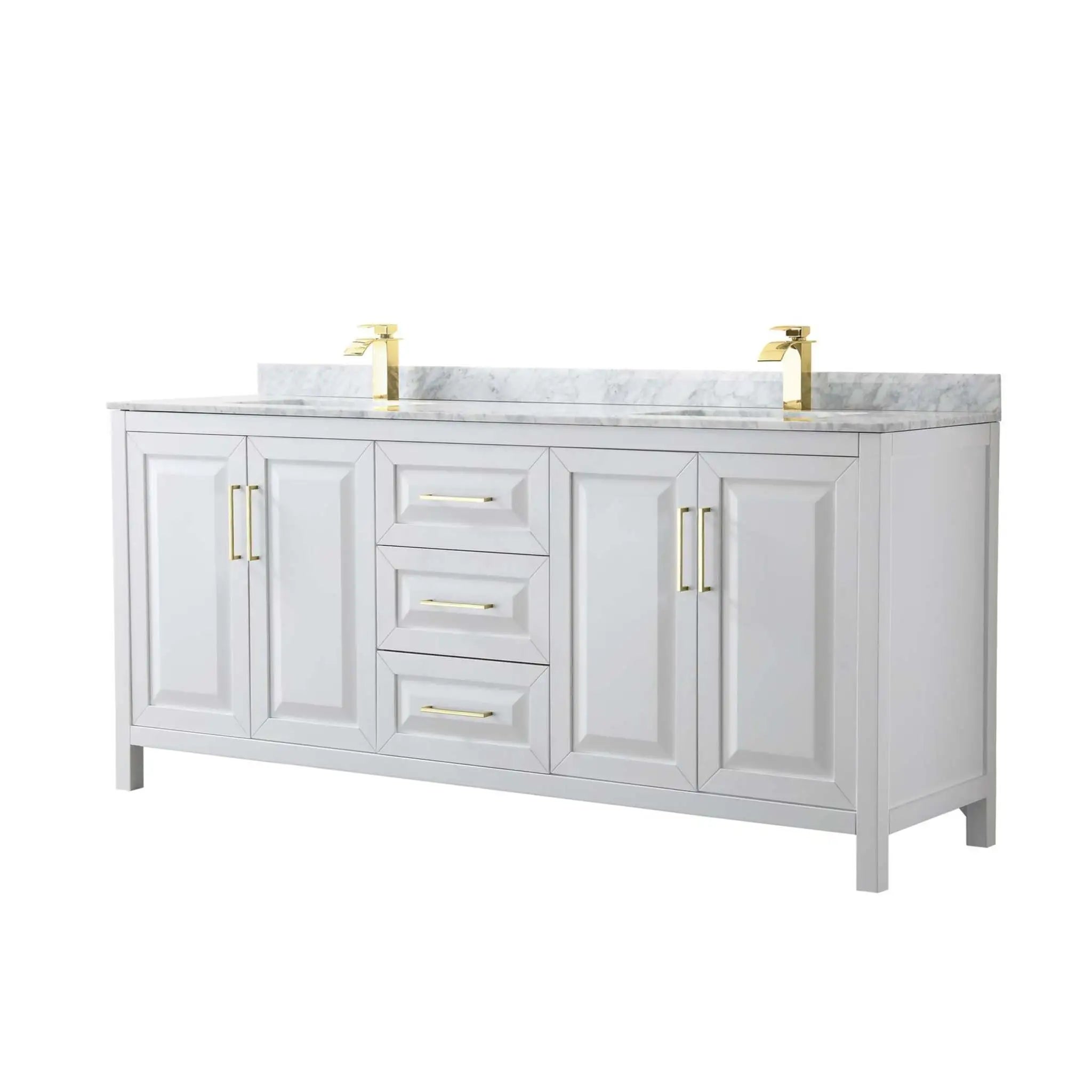 80" Daria Double Bathroom Vanity in White with Brushed Gold Trim by Wyndham