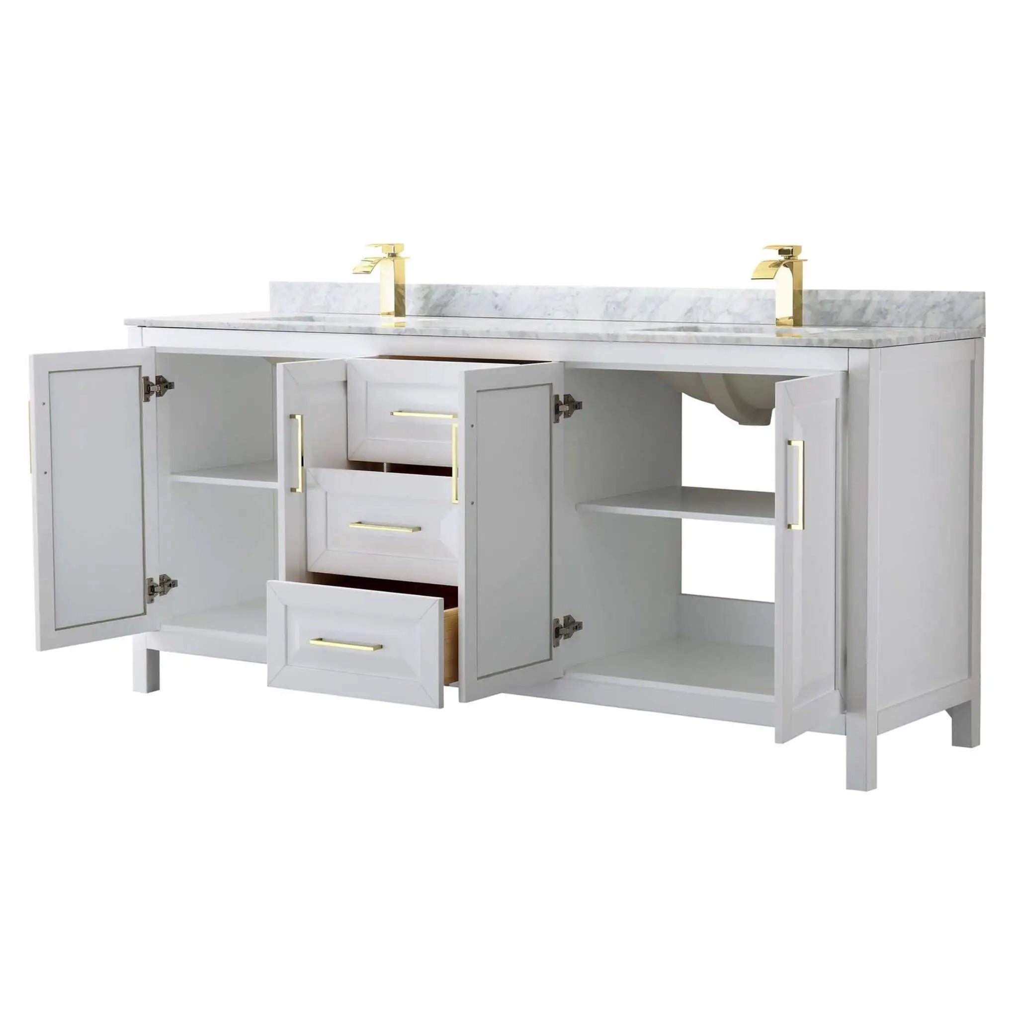 80" Daria Double Bathroom Vanity in White with Brushed Gold Trim by Wyndham