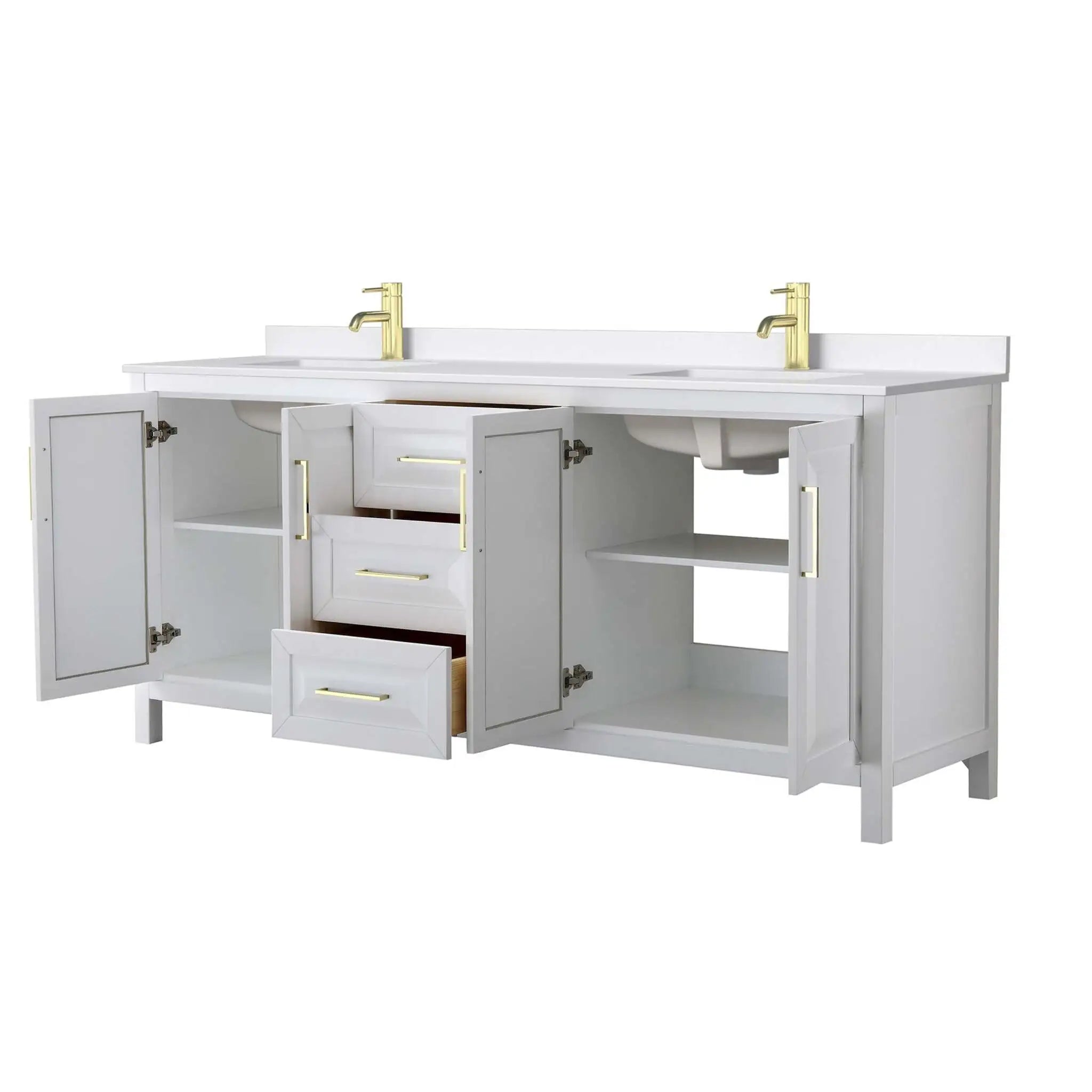80" Daria Double Bathroom Vanity in White with Brushed Gold Trim by Wyndham
