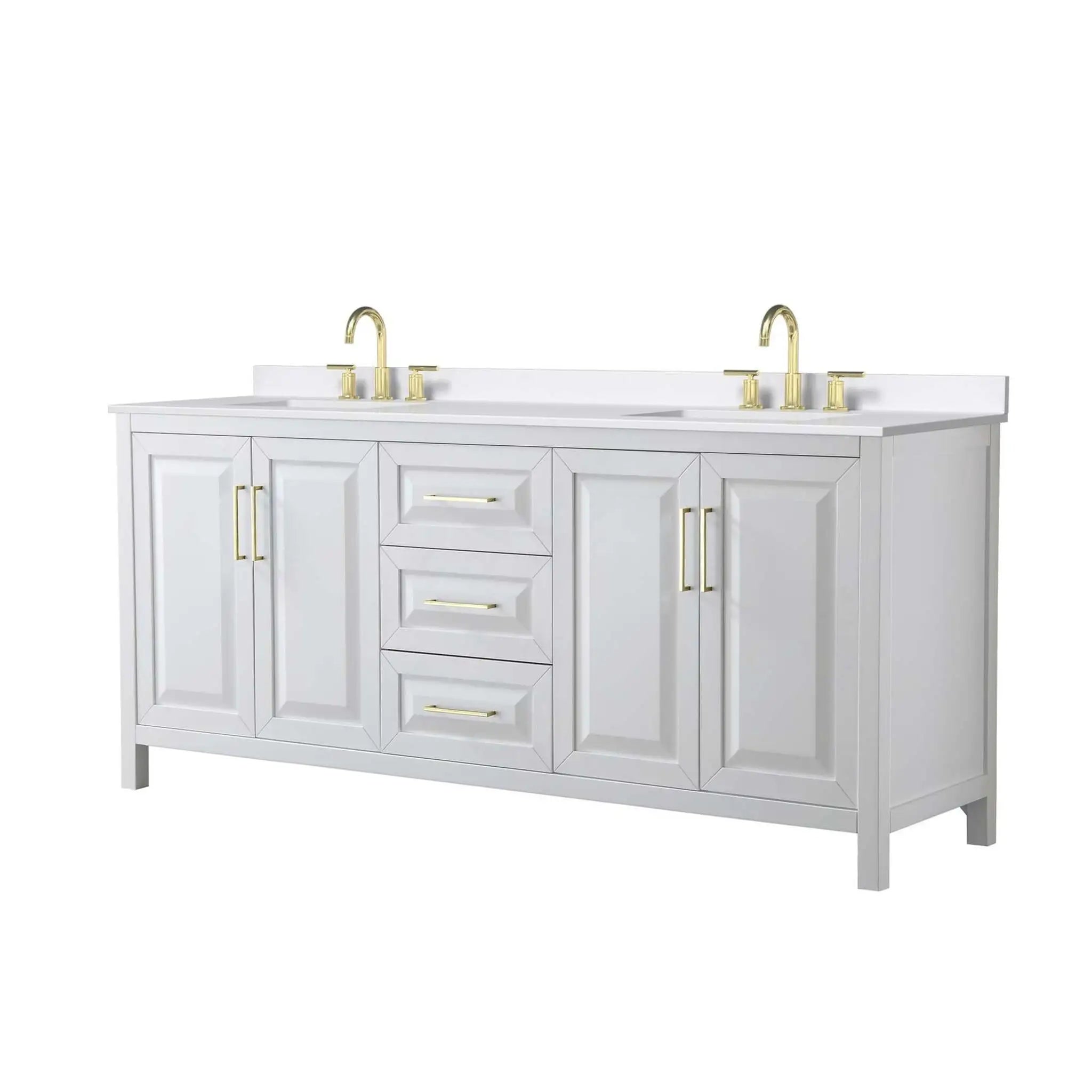 80" Daria Double Bathroom Vanity in White with Brushed Gold Trim by Wyndham