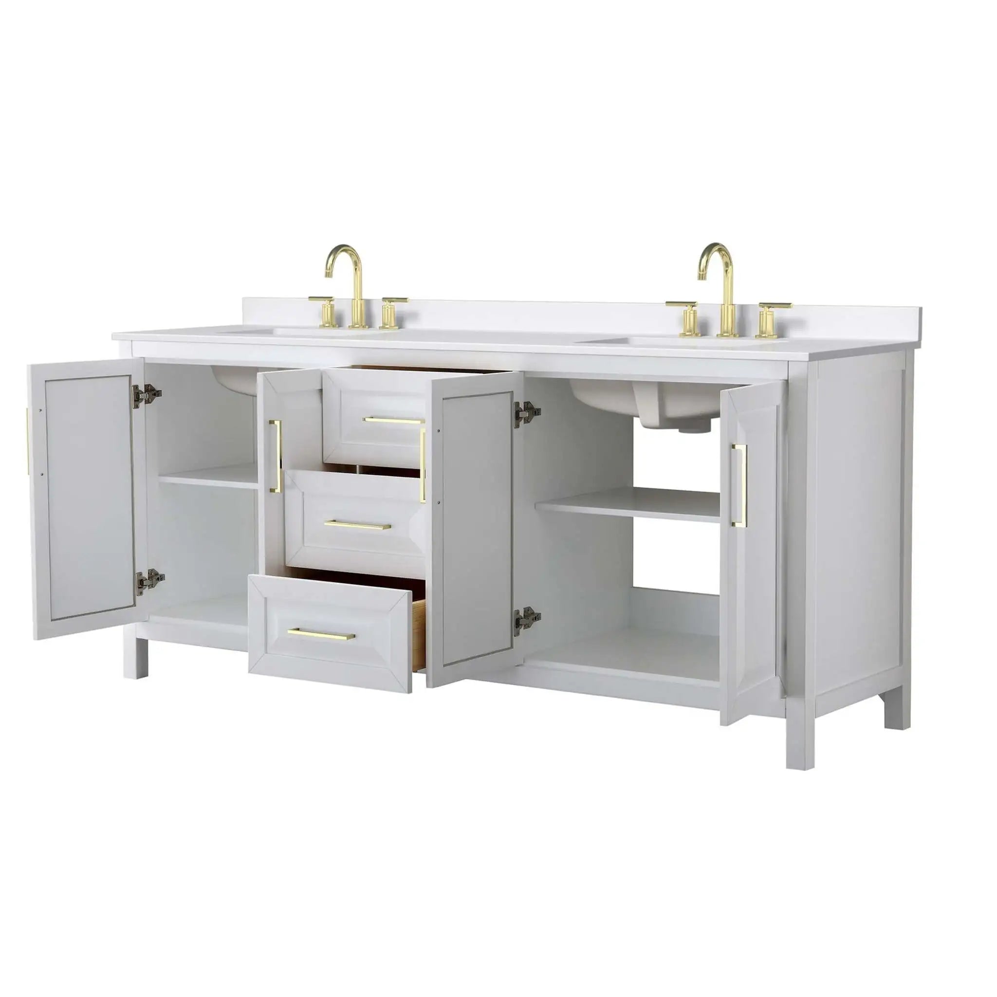 80" Daria Double Bathroom Vanity in White with Brushed Gold Trim by Wyndham