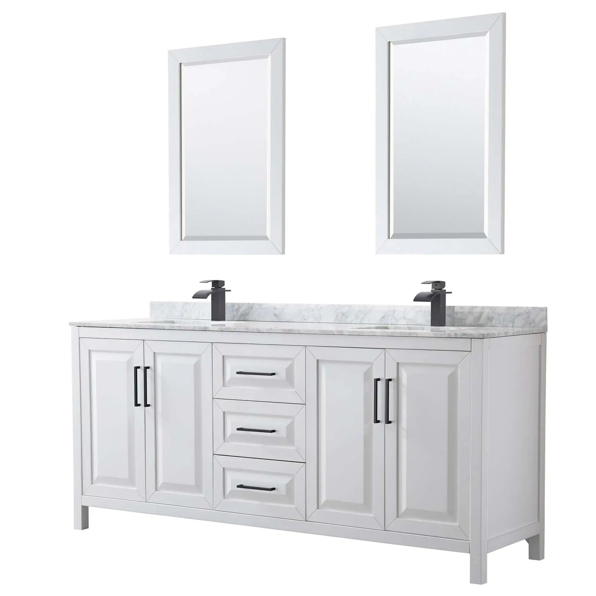 80" Daria Double Bathroom Vanity in White with Matte Black Trim & 24" Mirror by Wyndham