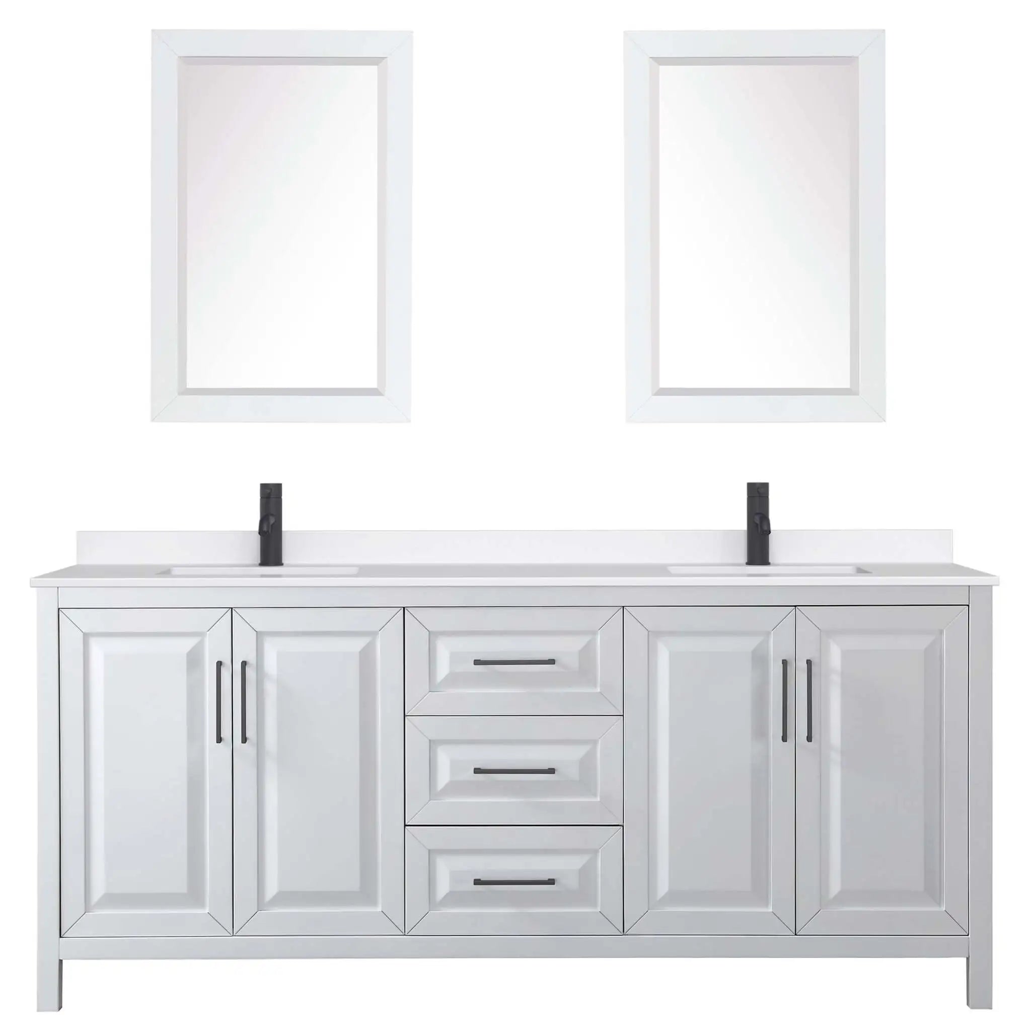 80" Daria Double Bathroom Vanity in White with Matte Black Trim & 24" Mirror by Wyndham