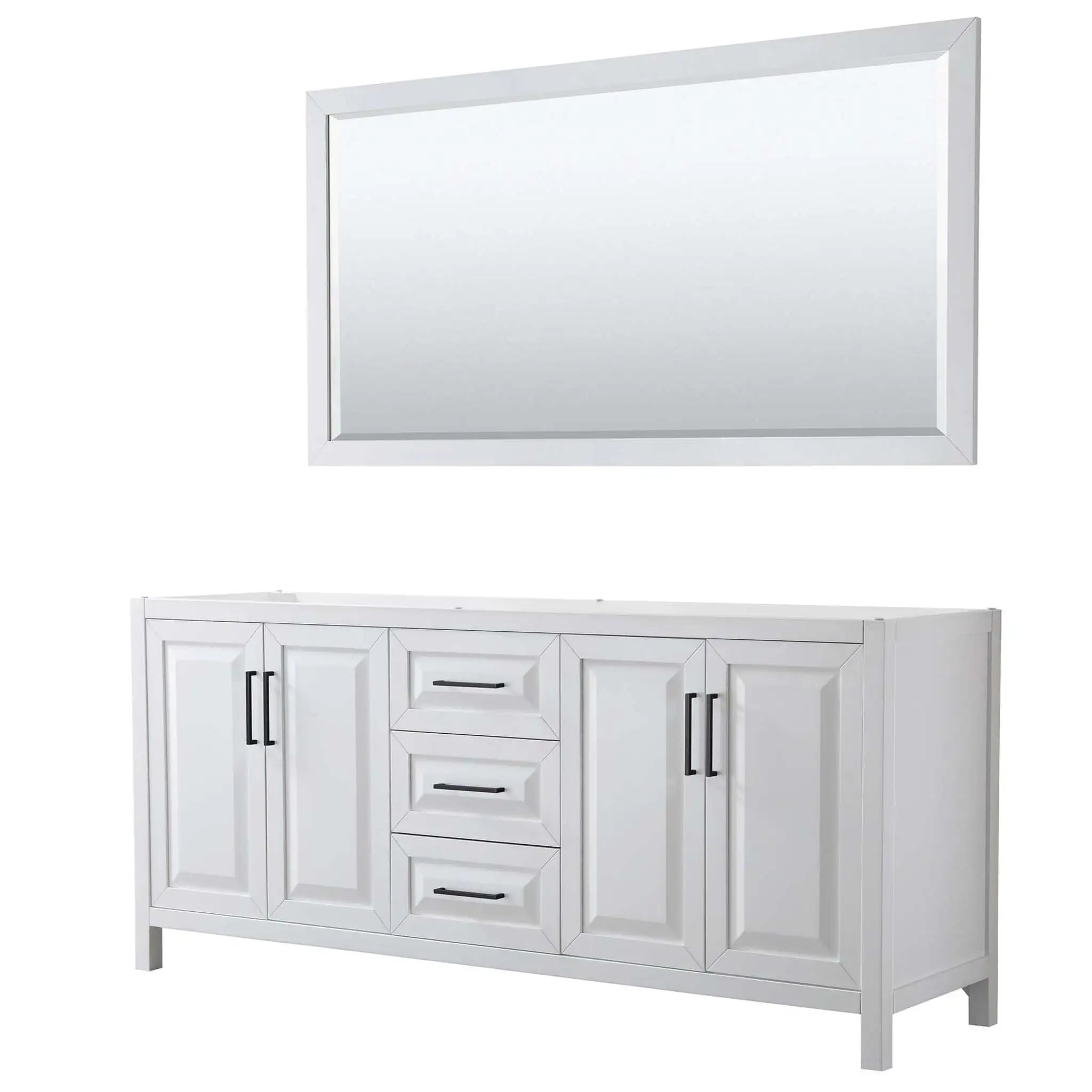 80" Daria Double Bathroom Vanity in White with Matte Black Trim & 70" Mirror by Wyndham