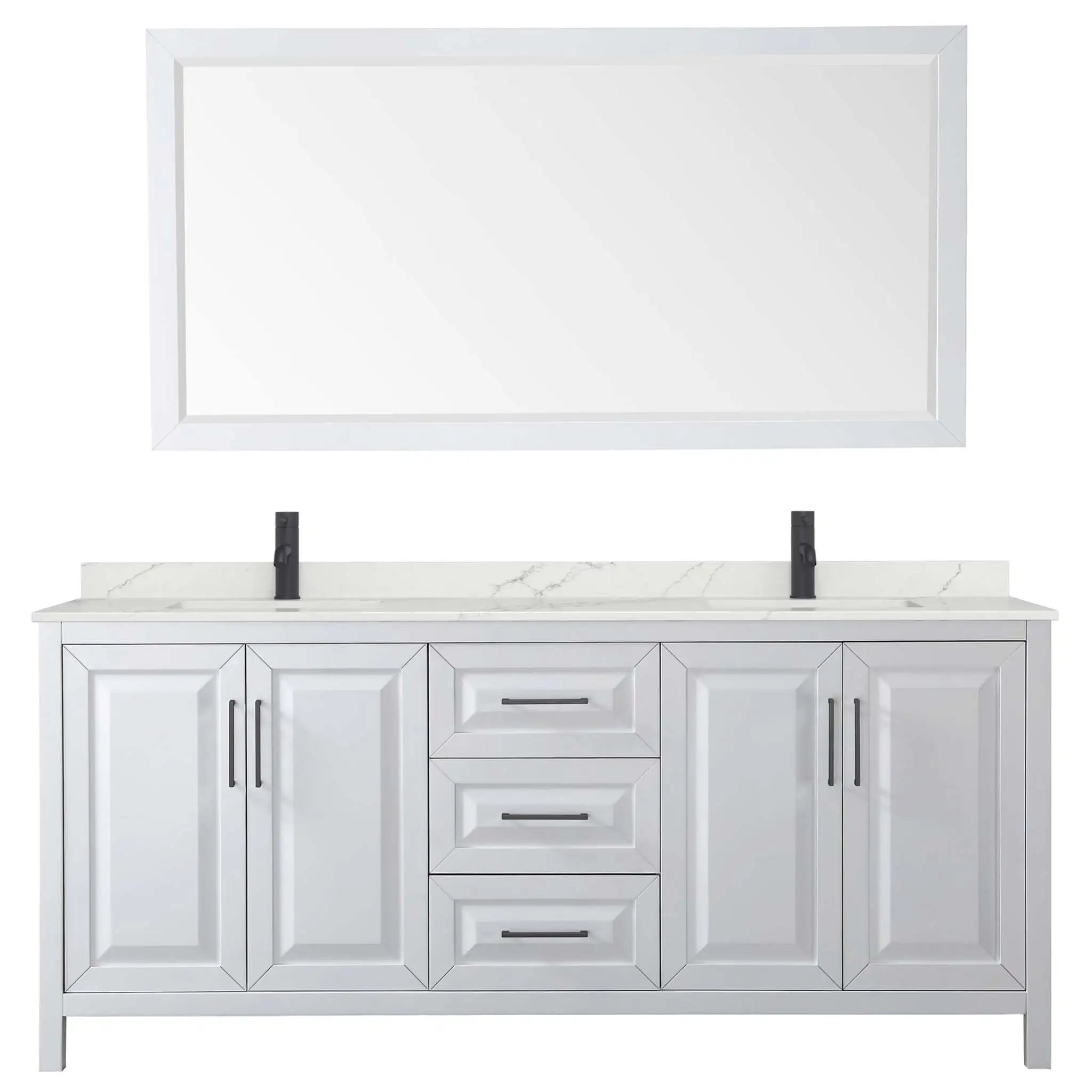 80" Daria Double Bathroom Vanity in White with Matte Black Trim & 70" Mirror by Wyndham