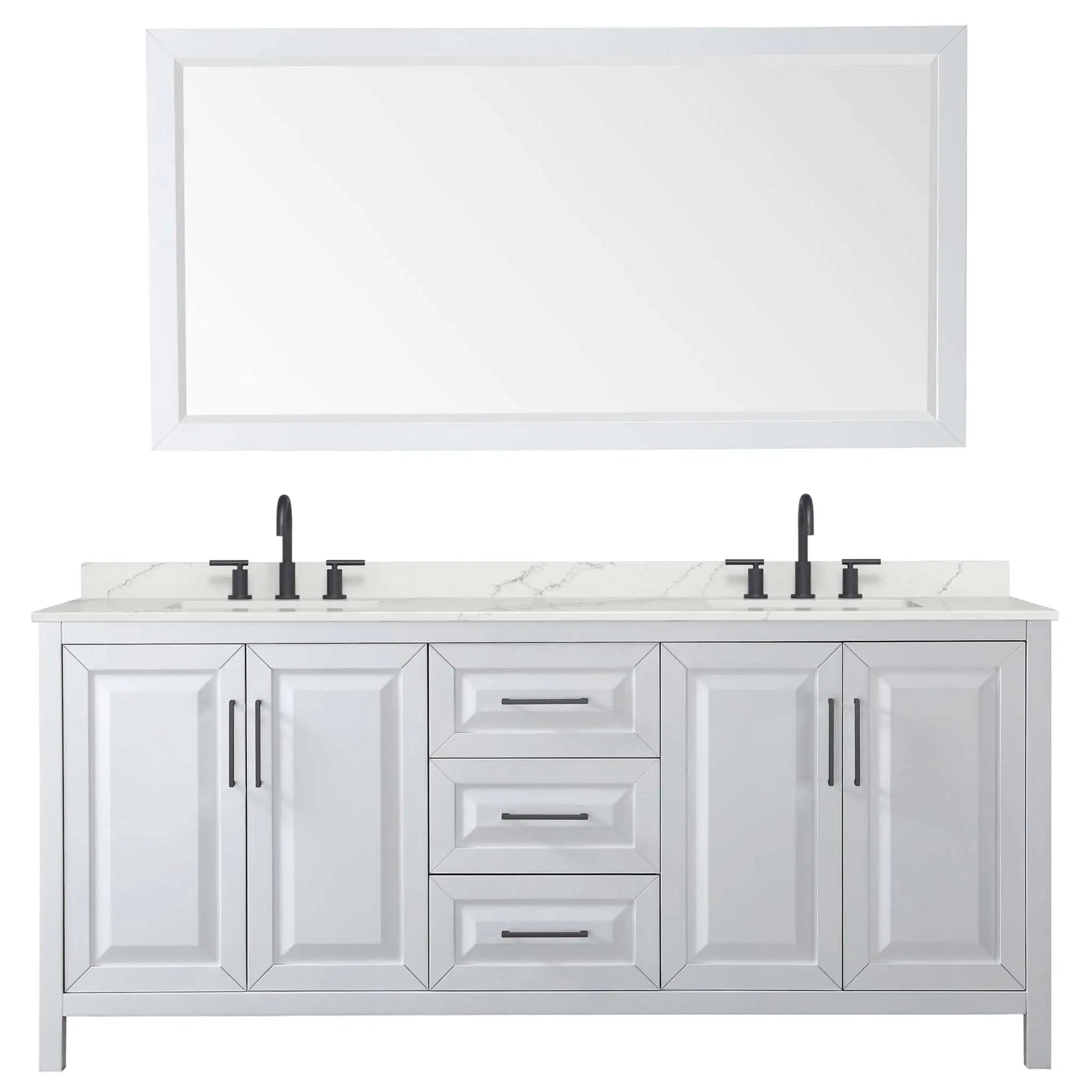 80" Daria Double Bathroom Vanity in White with Matte Black Trim & 70" Mirror by Wyndham