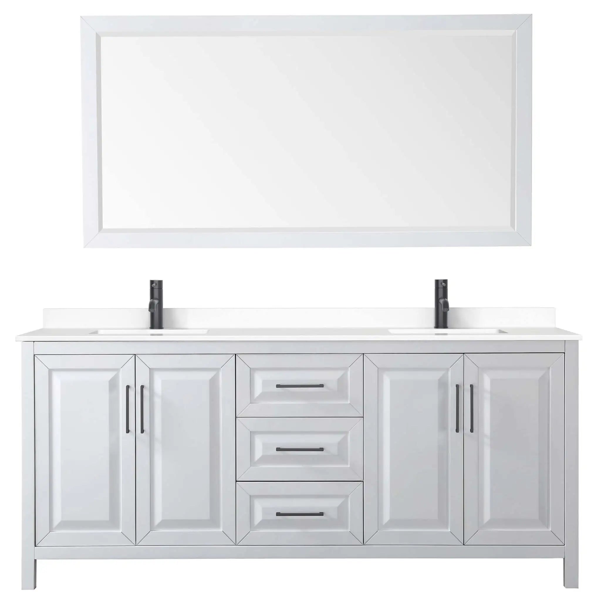80" Daria Double Bathroom Vanity in White with Matte Black Trim & 70" Mirror by Wyndham