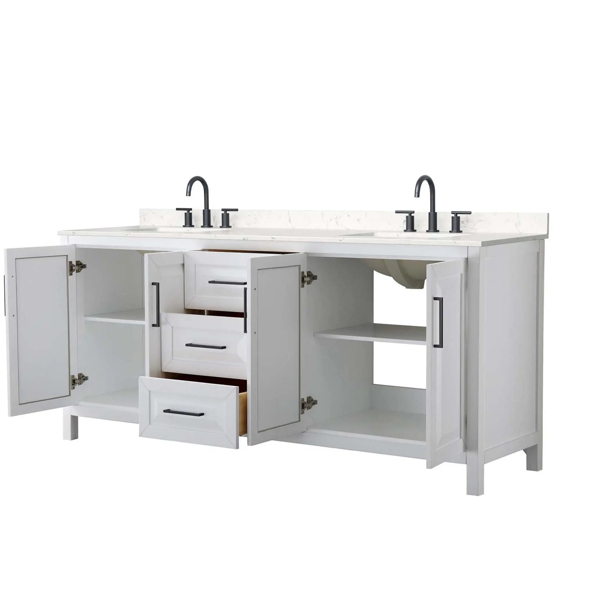 80" Daria Double Bathroom Vanity in White with Matte Black Trim by Wyndham