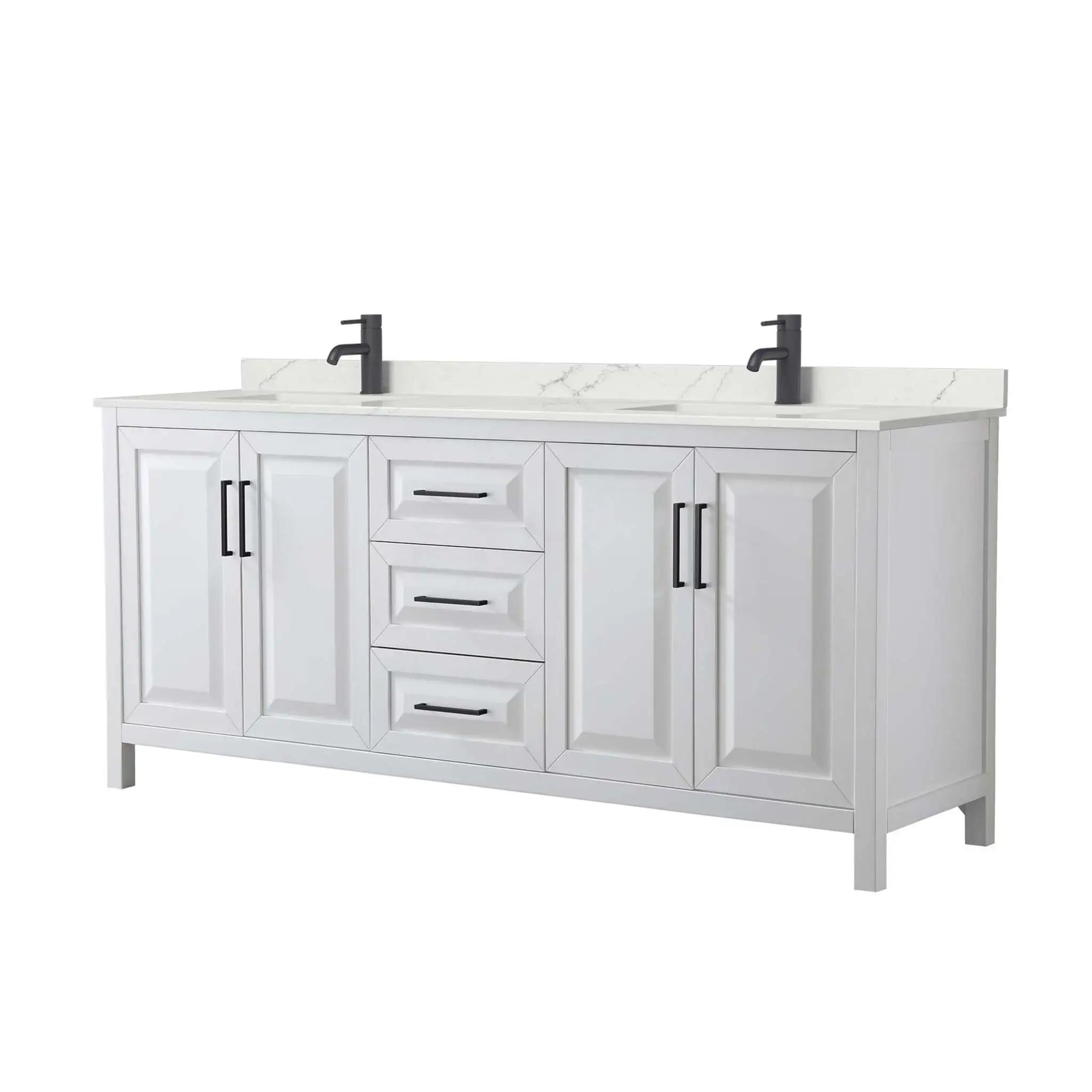 80" Daria Double Bathroom Vanity in White with Matte Black Trim by Wyndham