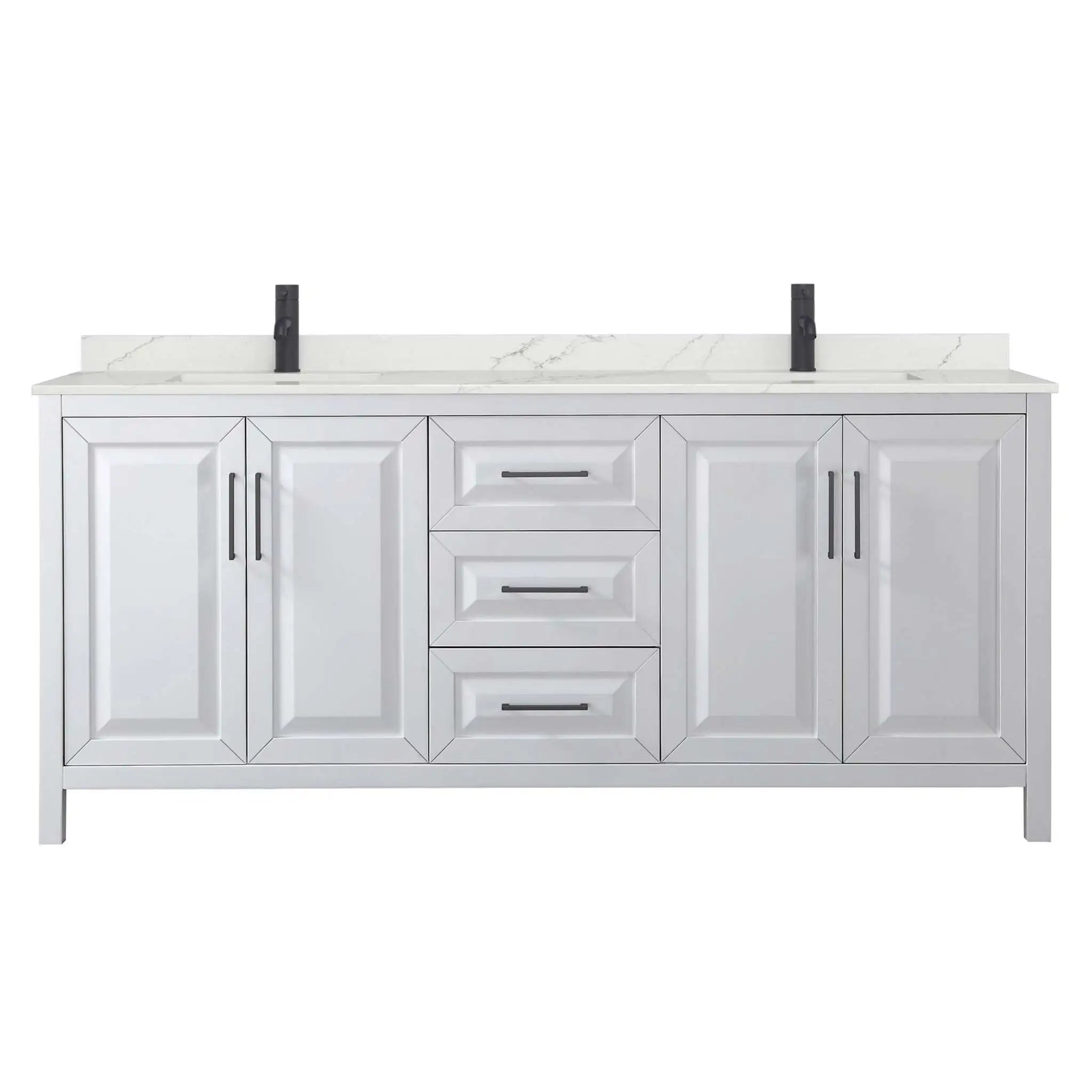 80" Daria Double Bathroom Vanity in White with Matte Black Trim by Wyndham