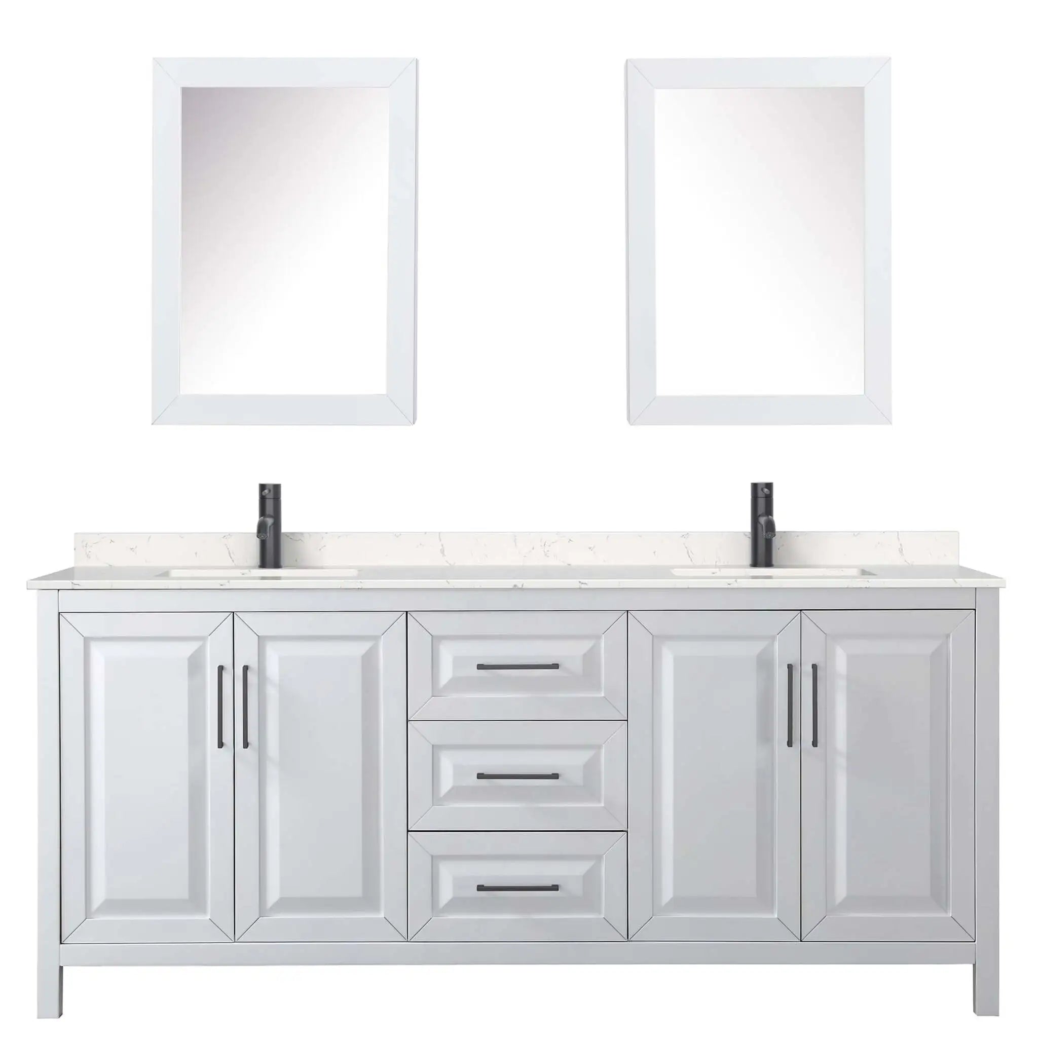 80" Daria Double Bathroom Vanity in White with Matte Black Trim & Medicine Cabinet by Wyndham