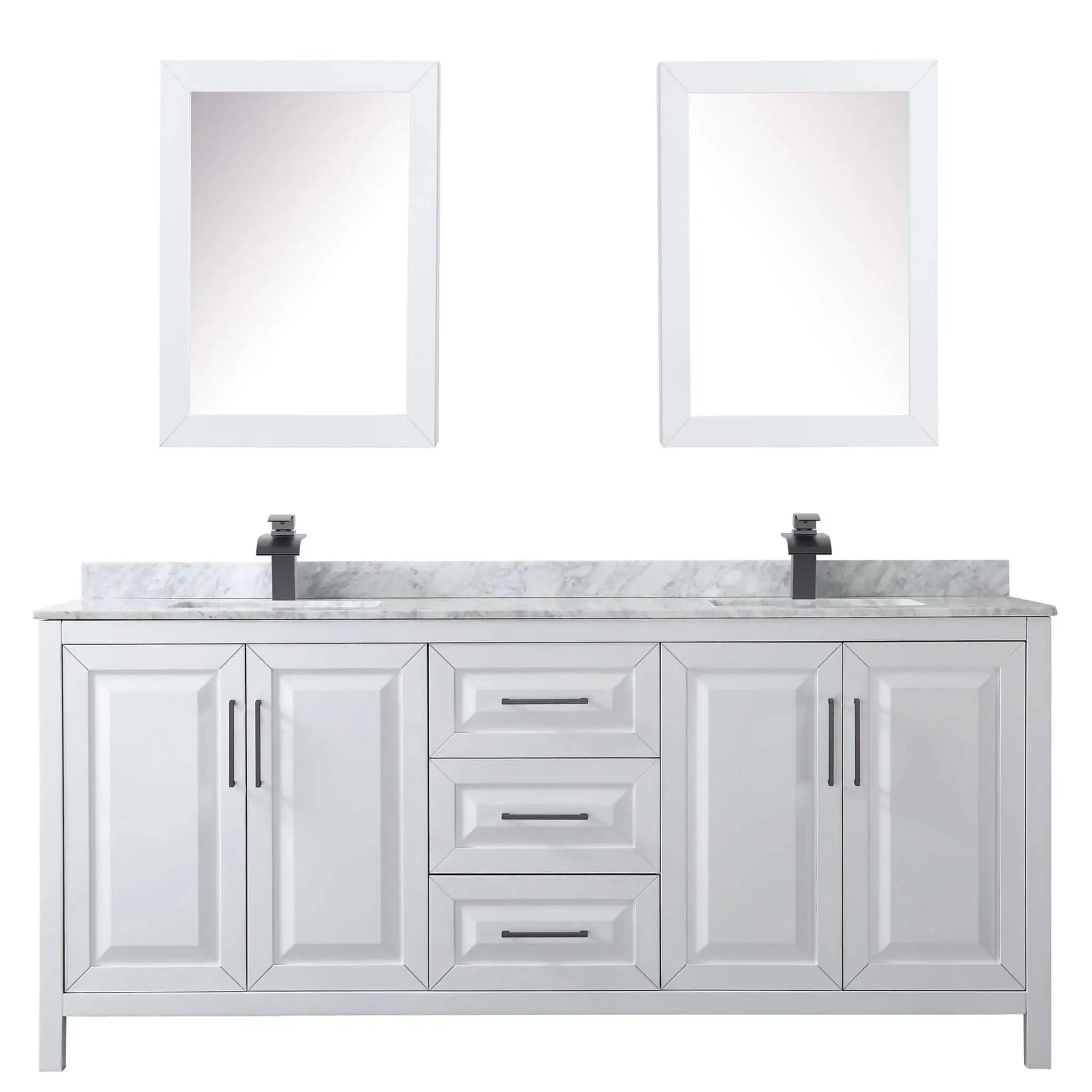 80" Daria Double Bathroom Vanity in White with Matte Black Trim & Medicine Cabinet by Wyndham