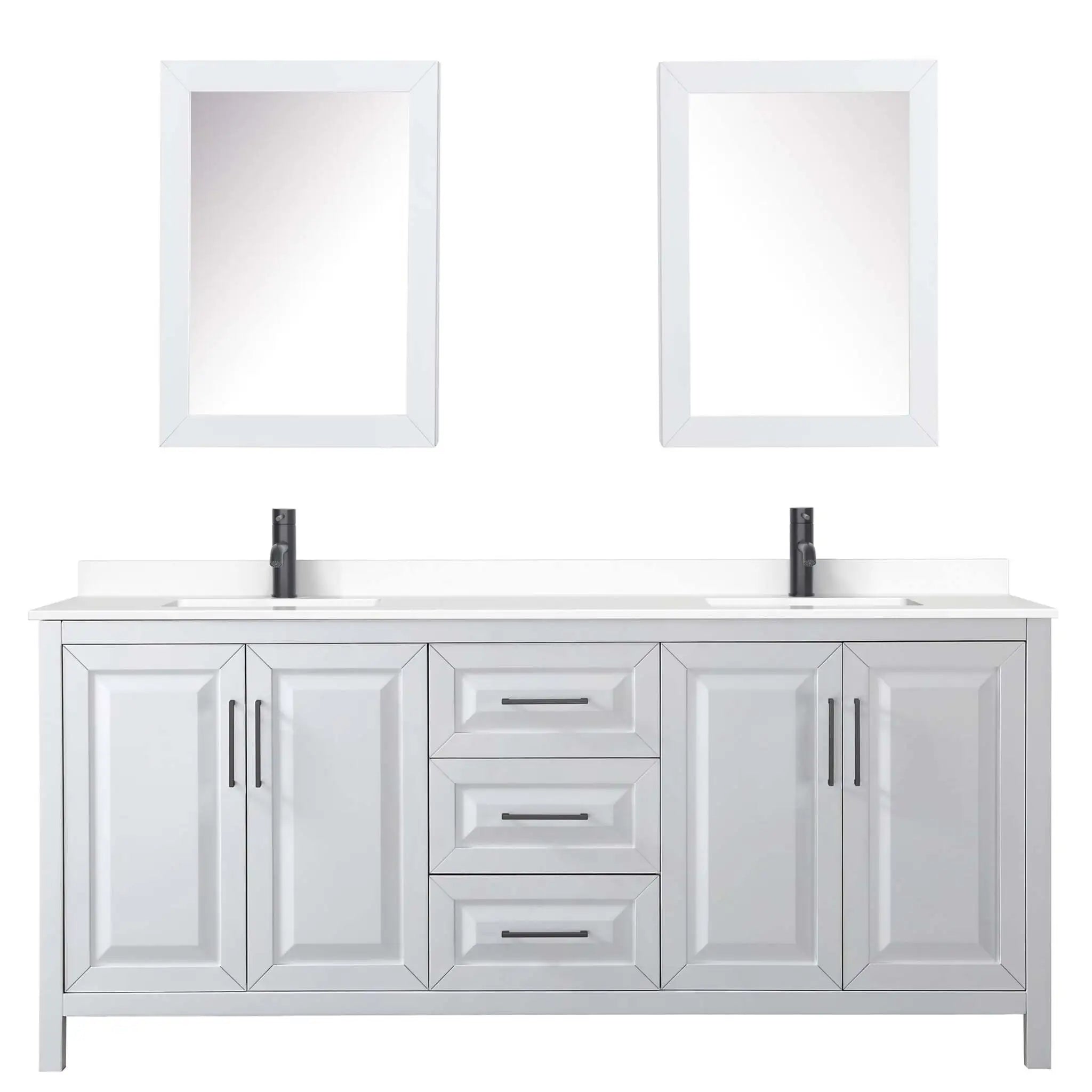 80" Daria Double Bathroom Vanity in White with Matte Black Trim & Medicine Cabinet by Wyndham