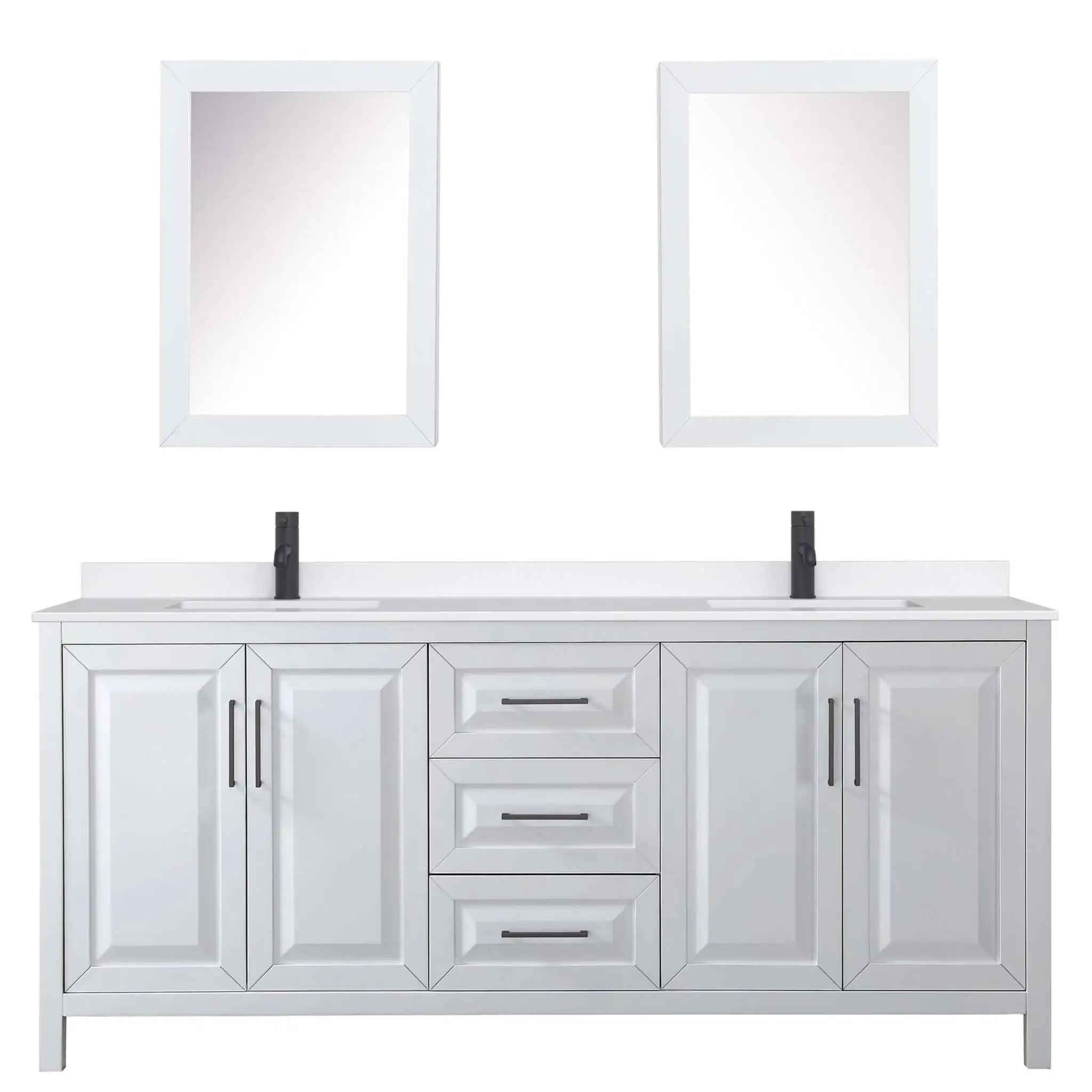 80" Daria Double Bathroom Vanity in White with Matte Black Trim & Medicine Cabinet by Wyndham