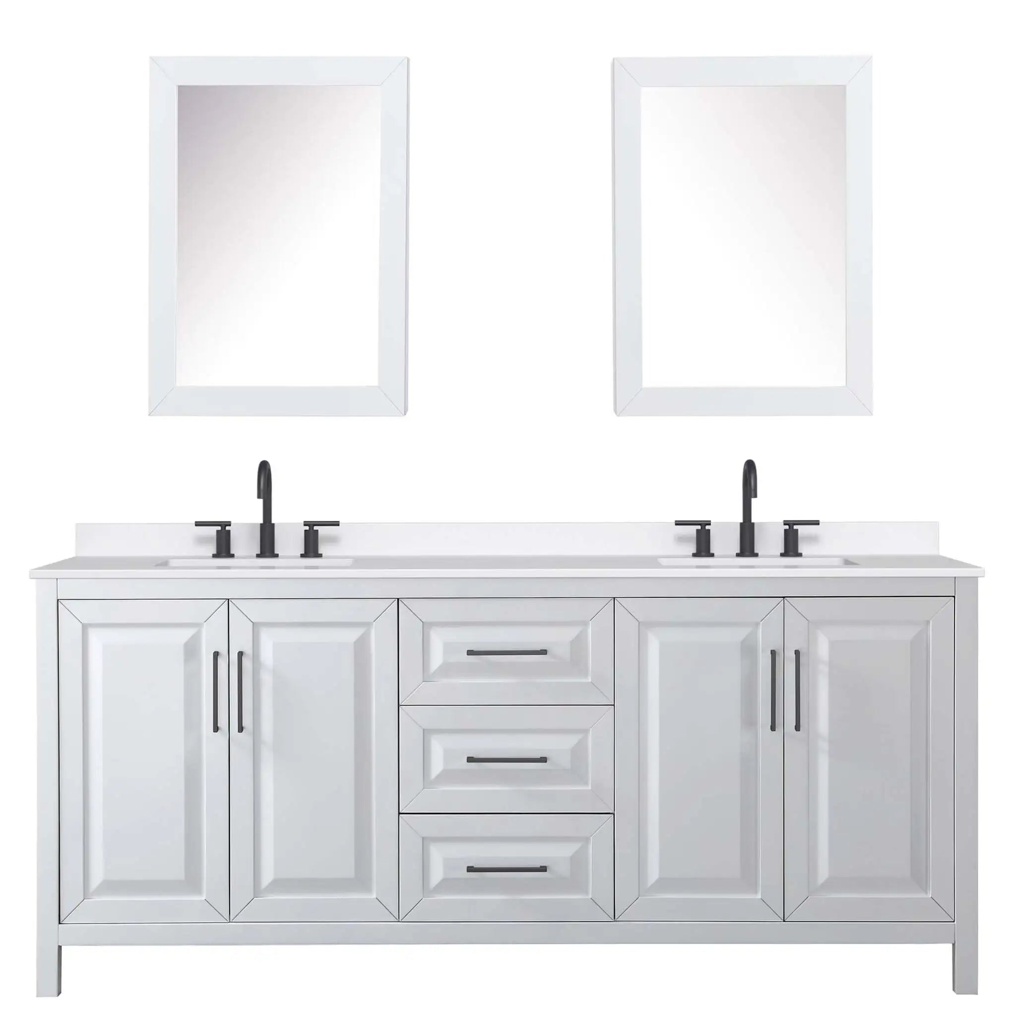 80" Daria Double Bathroom Vanity in White with Matte Black Trim & Medicine Cabinet by Wyndham