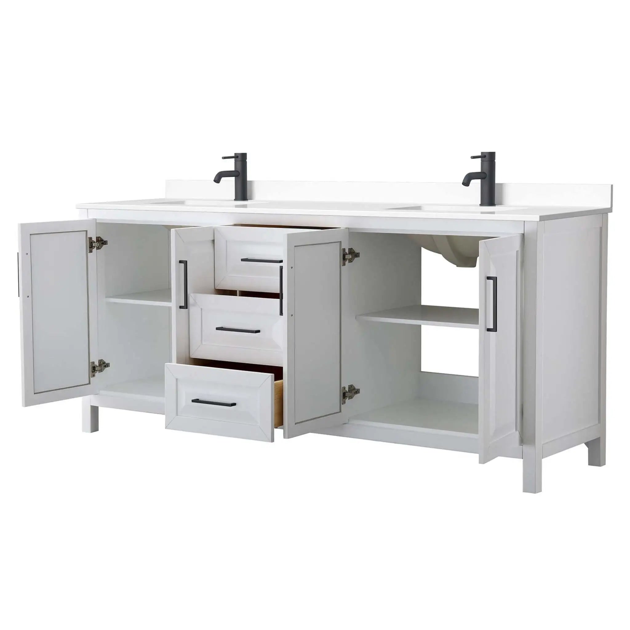 80" Daria Double Bathroom Vanity in White with Matte Black Trim by Wyndham