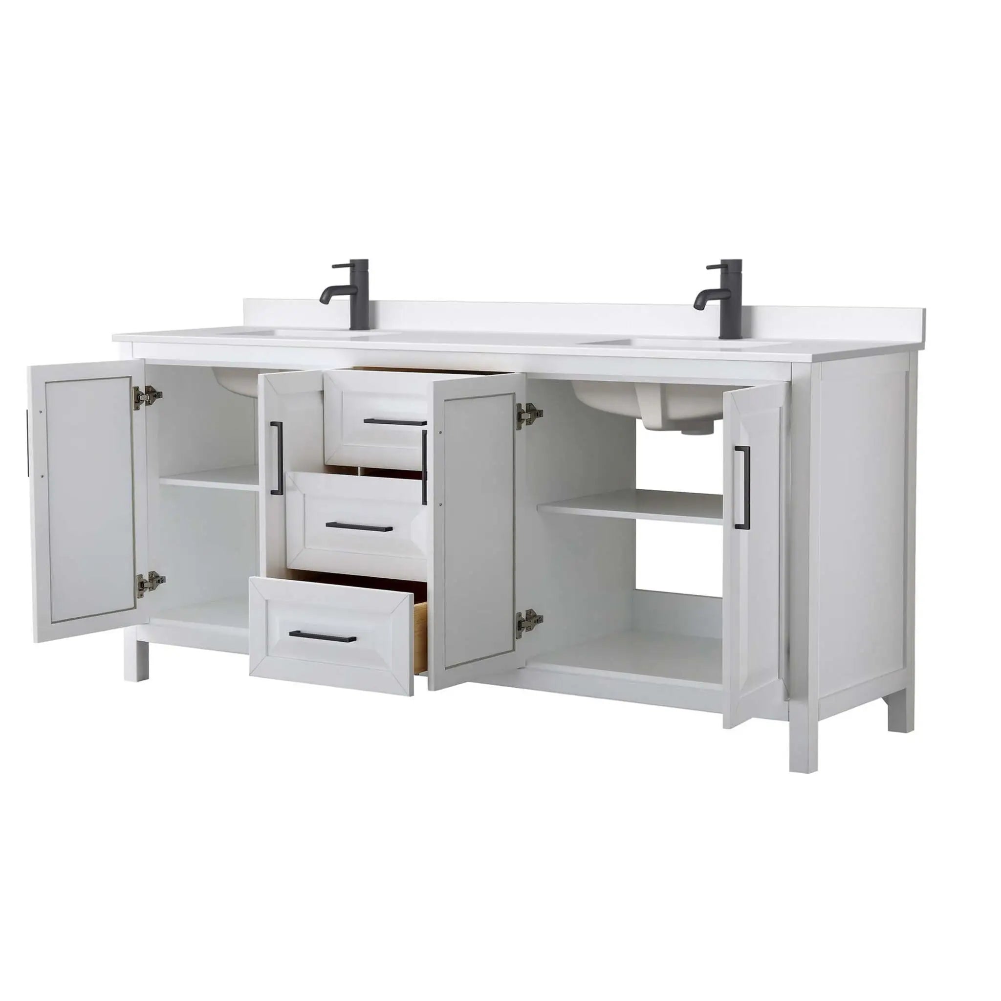 80" Daria Double Bathroom Vanity in White with Matte Black Trim by Wyndham