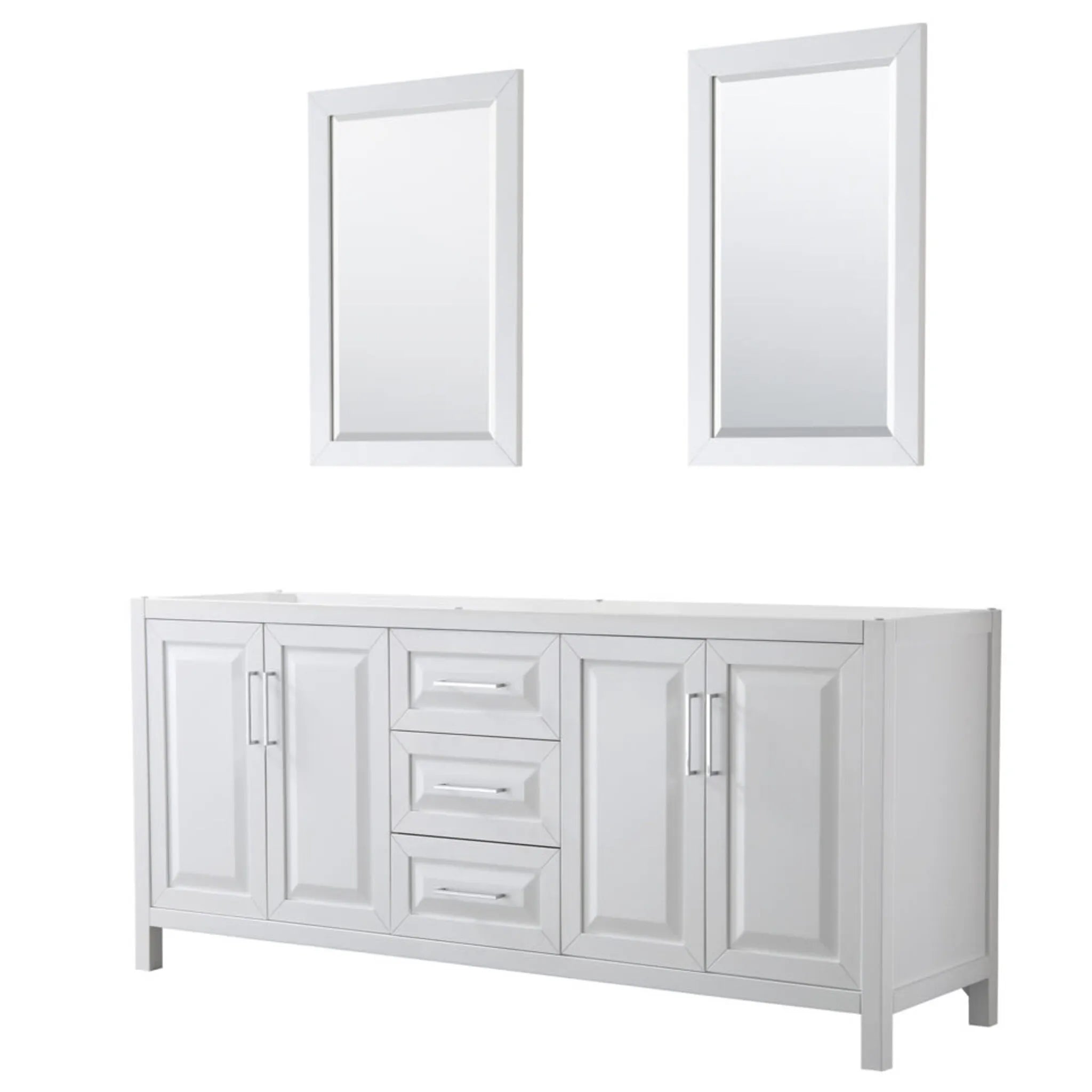 80" Daria Double Bathroom Vanity in White with Polished Chrome Trim & 24" Mirror by Wyndham