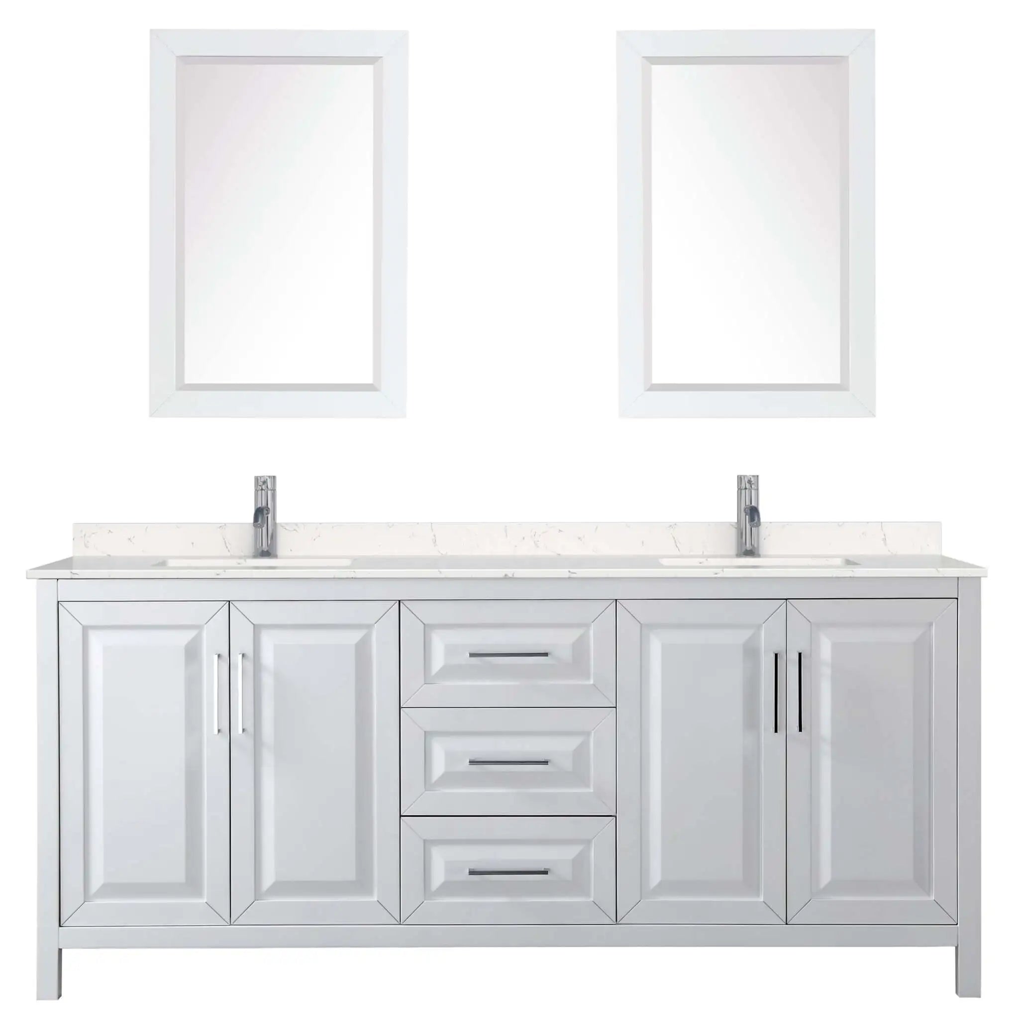80" Daria Double Bathroom Vanity in White with Polished Chrome Trim & 24" Mirror by Wyndham