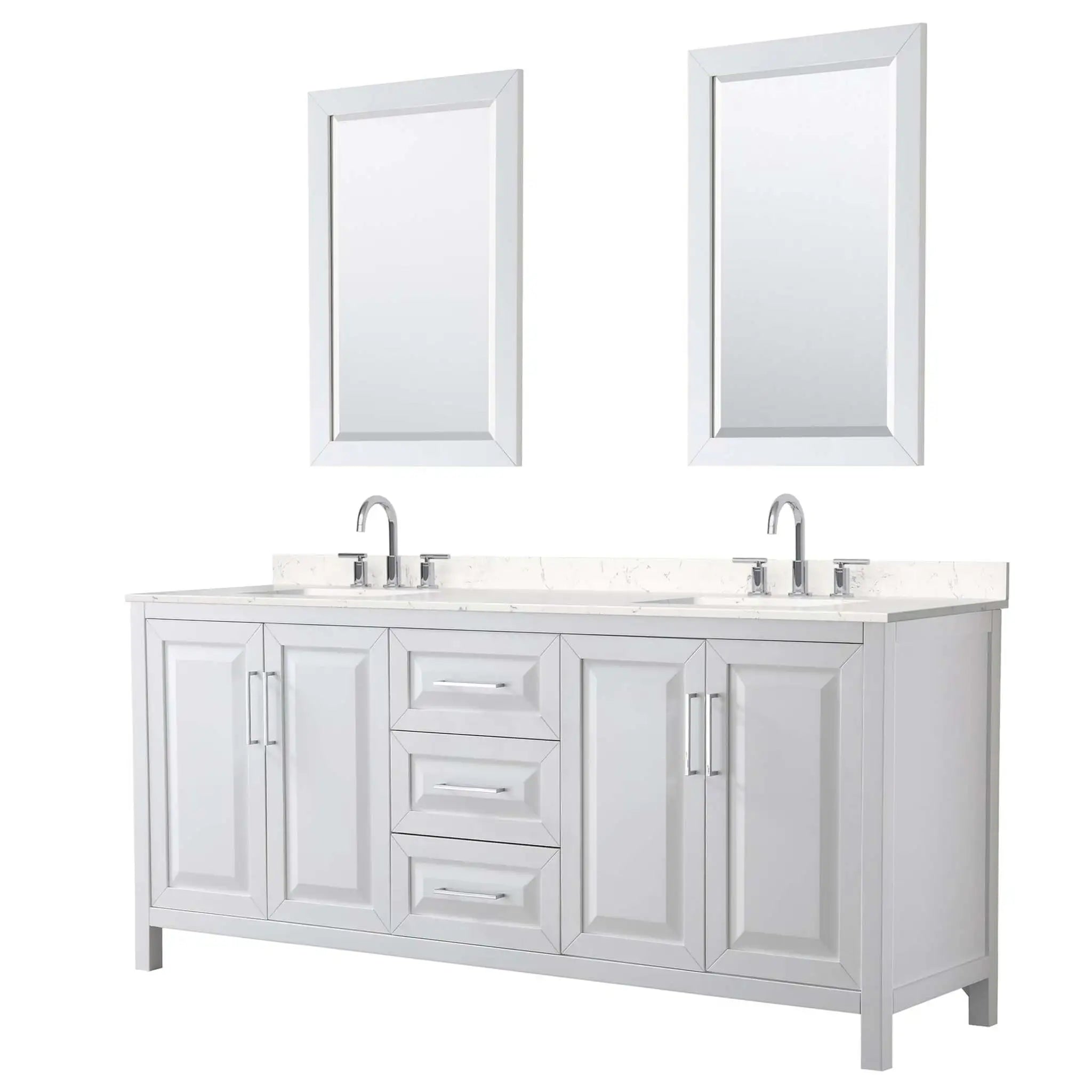 80" Daria Double Bathroom Vanity in White with Polished Chrome Trim & 24" Mirror by Wyndham