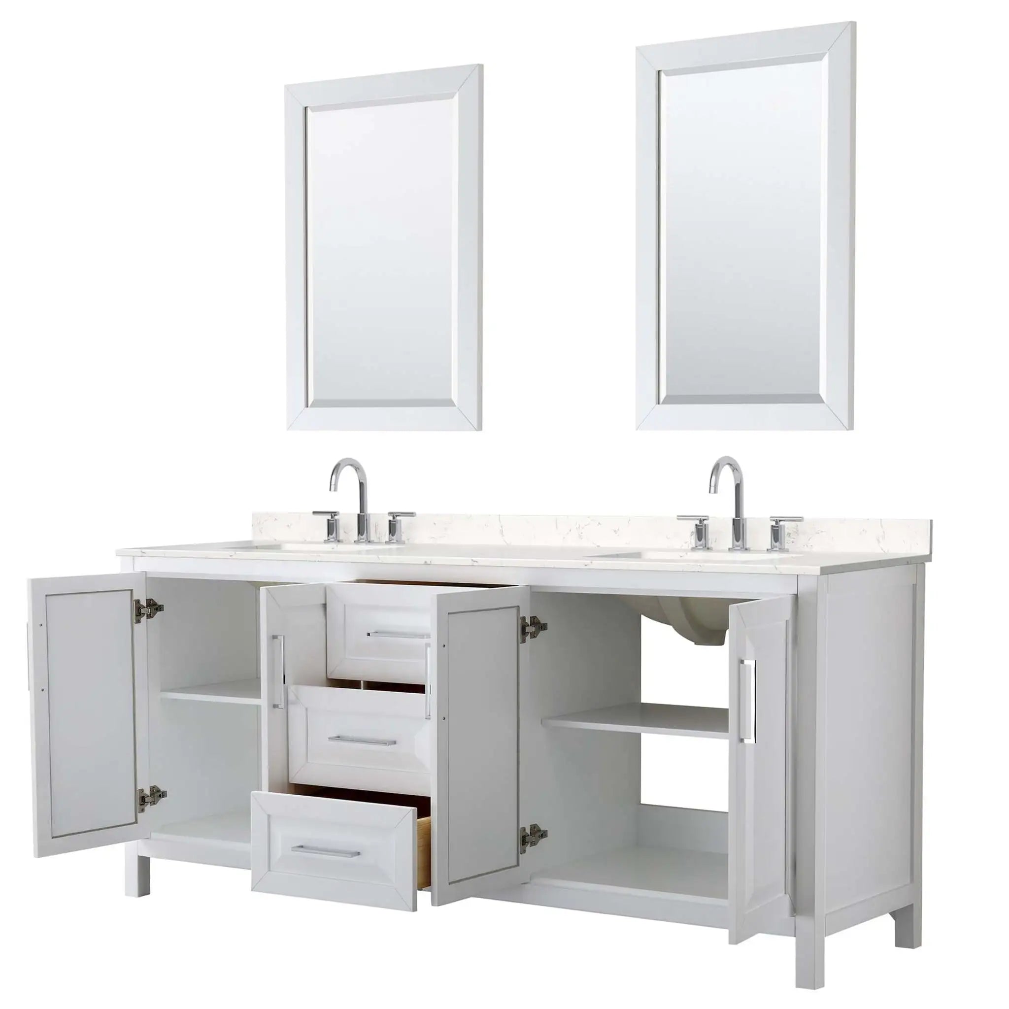 80" Daria Double Bathroom Vanity in White with Polished Chrome Trim & 24" Mirror by Wyndham