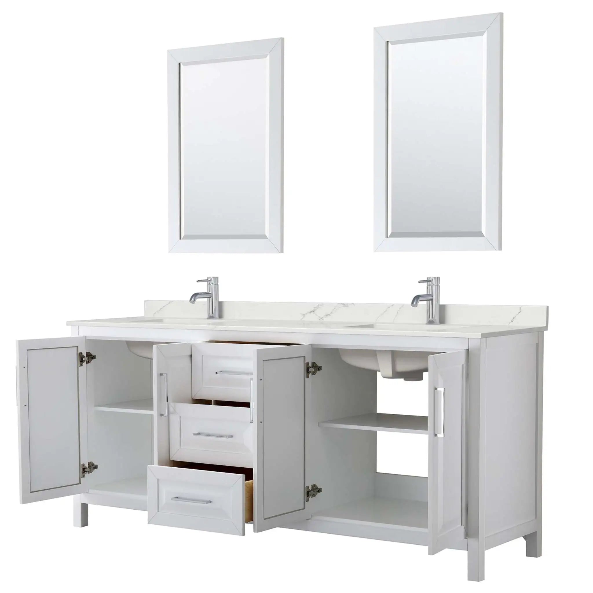 80" Daria Double Bathroom Vanity in White with Polished Chrome Trim & 24" Mirror by Wyndham