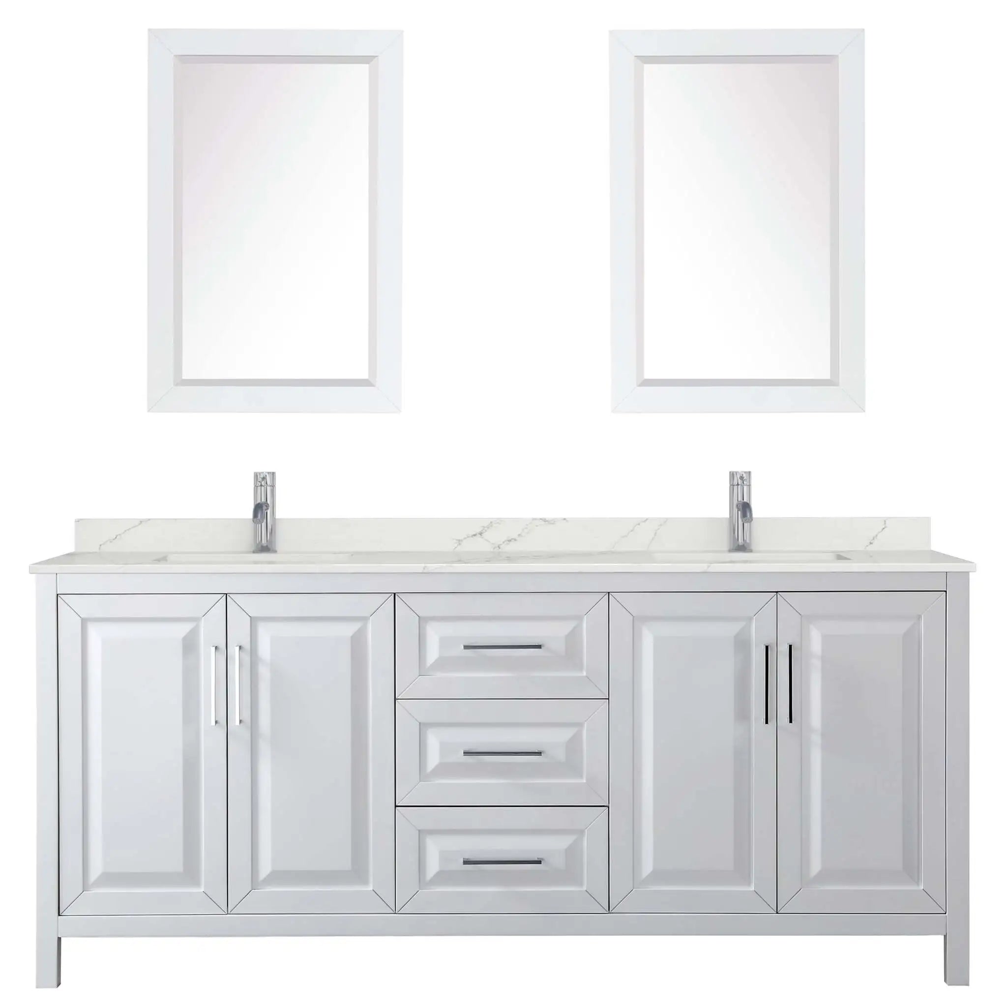 80" Daria Double Bathroom Vanity in White with Polished Chrome Trim & 24" Mirror by Wyndham