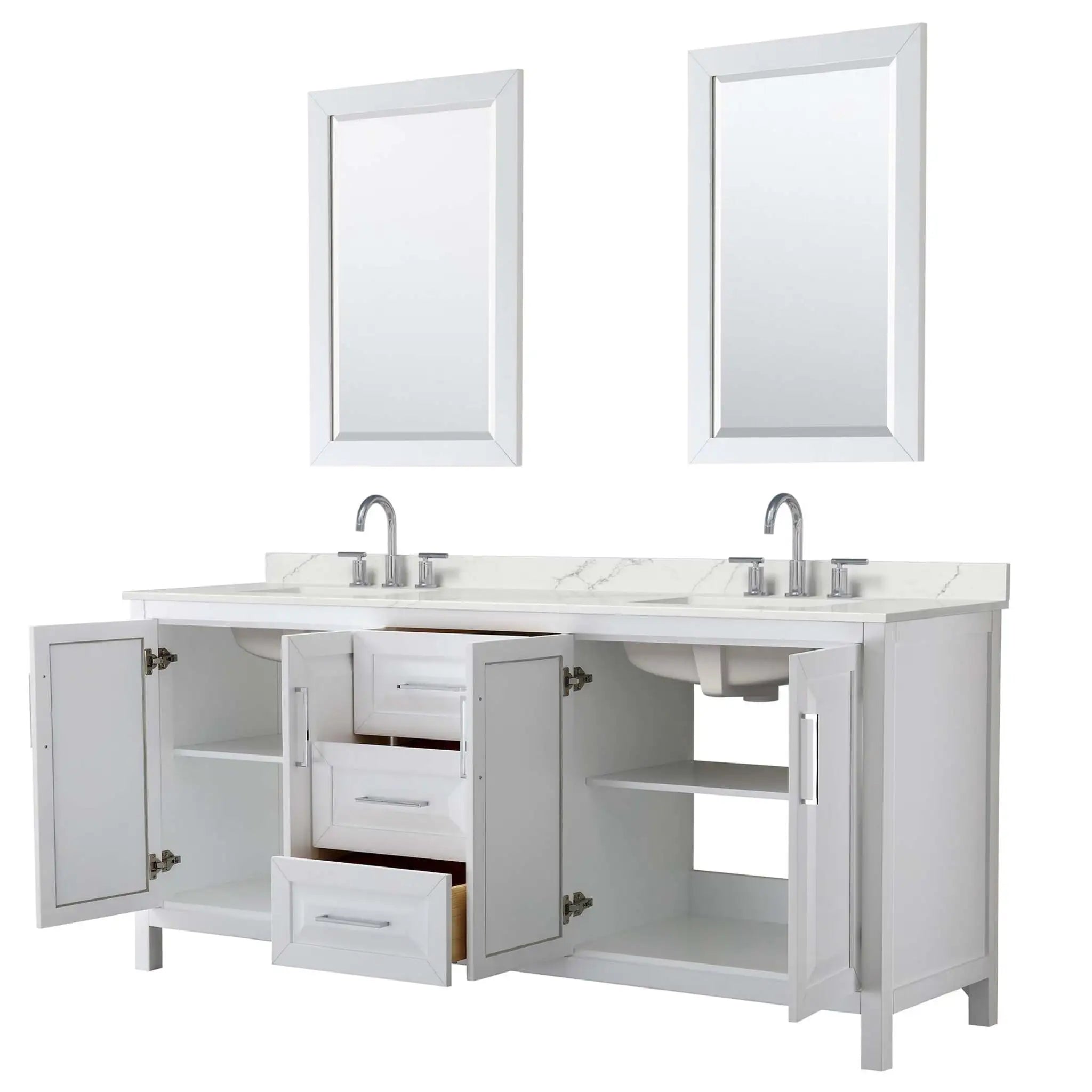 80" Daria Double Bathroom Vanity in White with Polished Chrome Trim & 24" Mirror by Wyndham