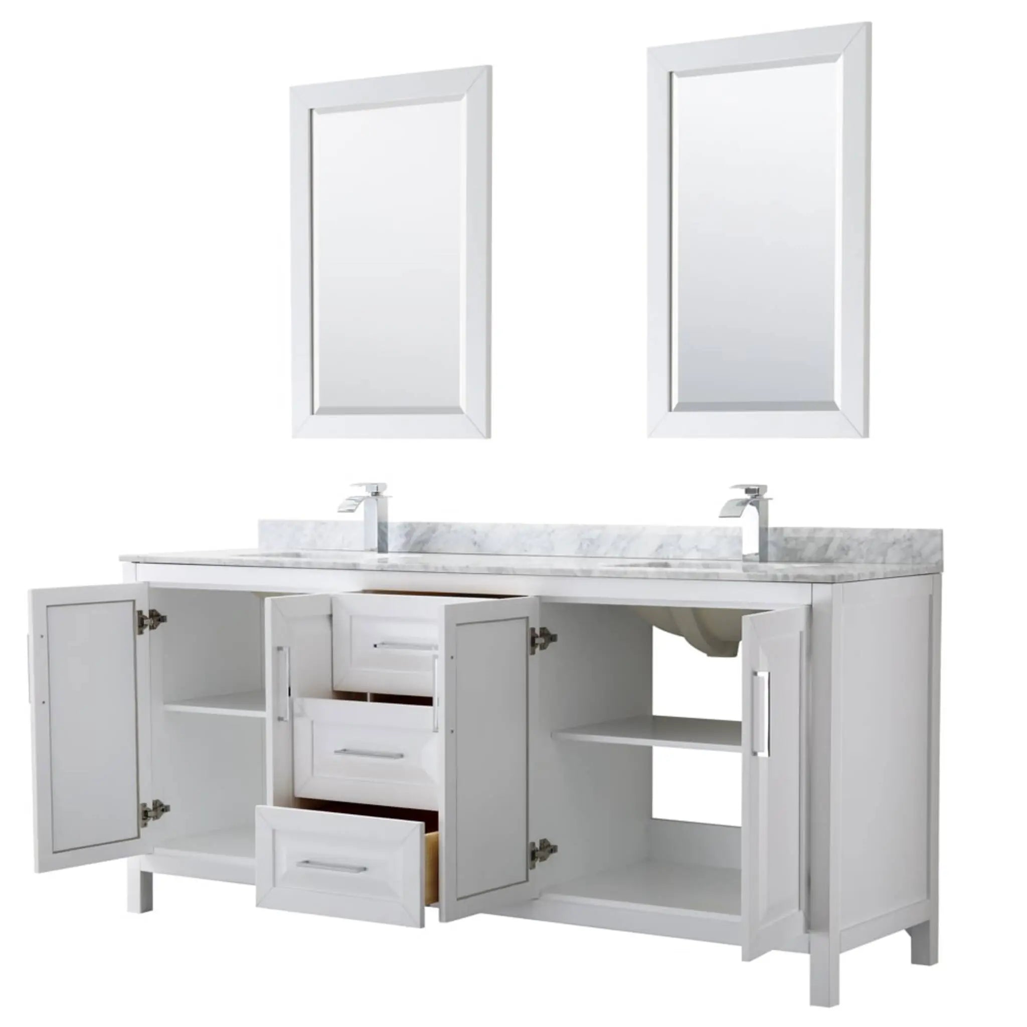 80" Daria Double Bathroom Vanity in White with Polished Chrome Trim & 24" Mirror by Wyndham