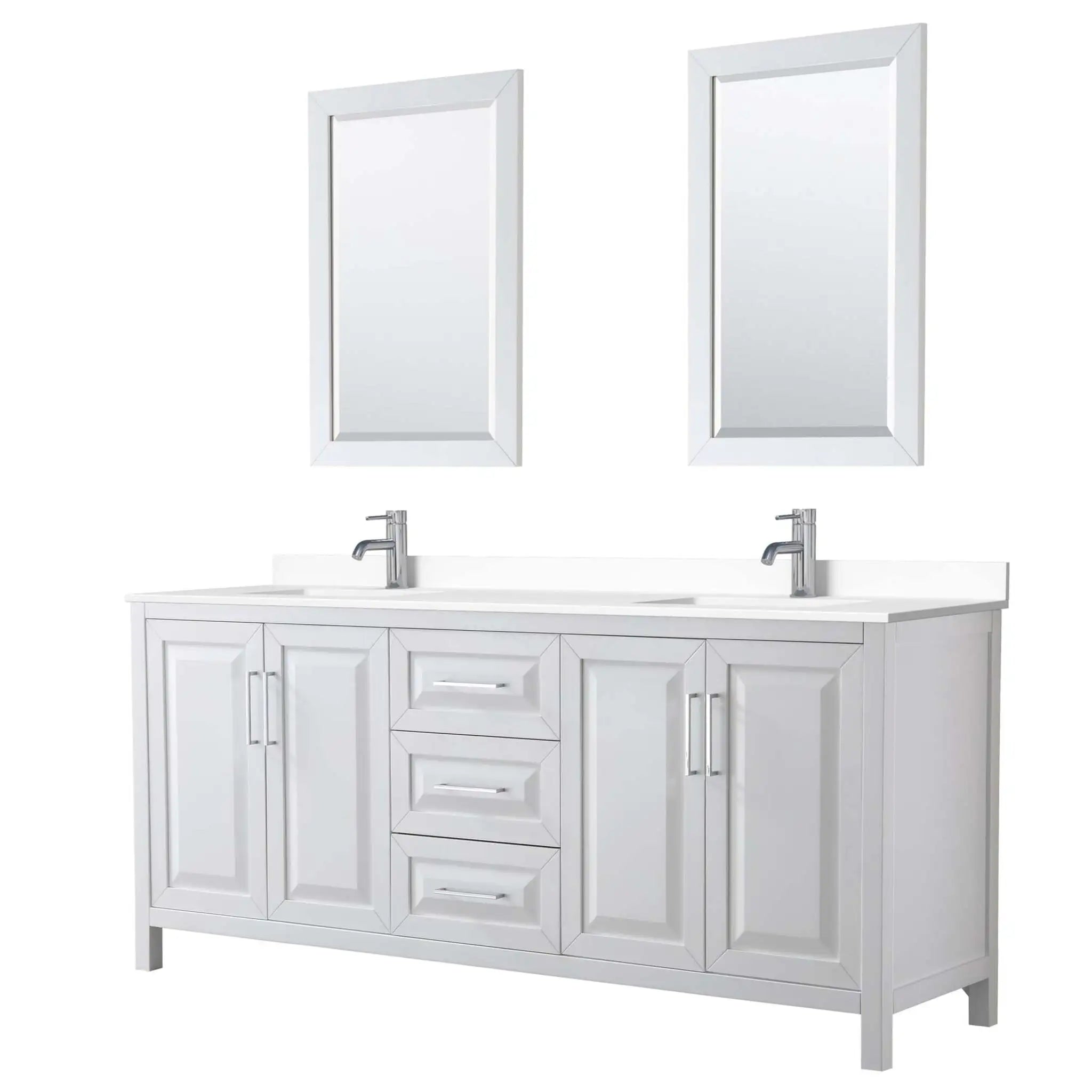 80" Daria Double Bathroom Vanity in White with Polished Chrome Trim & 24" Mirror by Wyndham