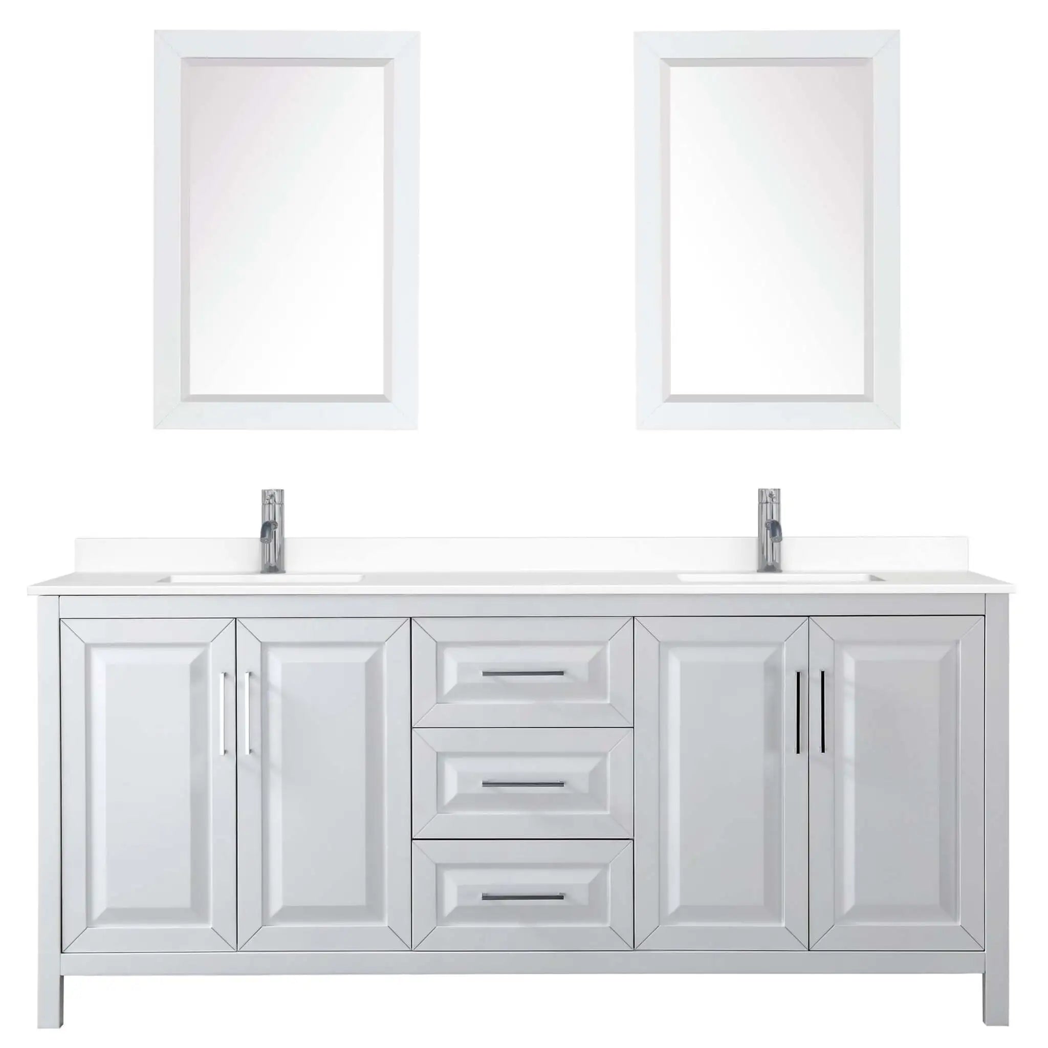 80" Daria Double Bathroom Vanity in White with Polished Chrome Trim & 24" Mirror by Wyndham