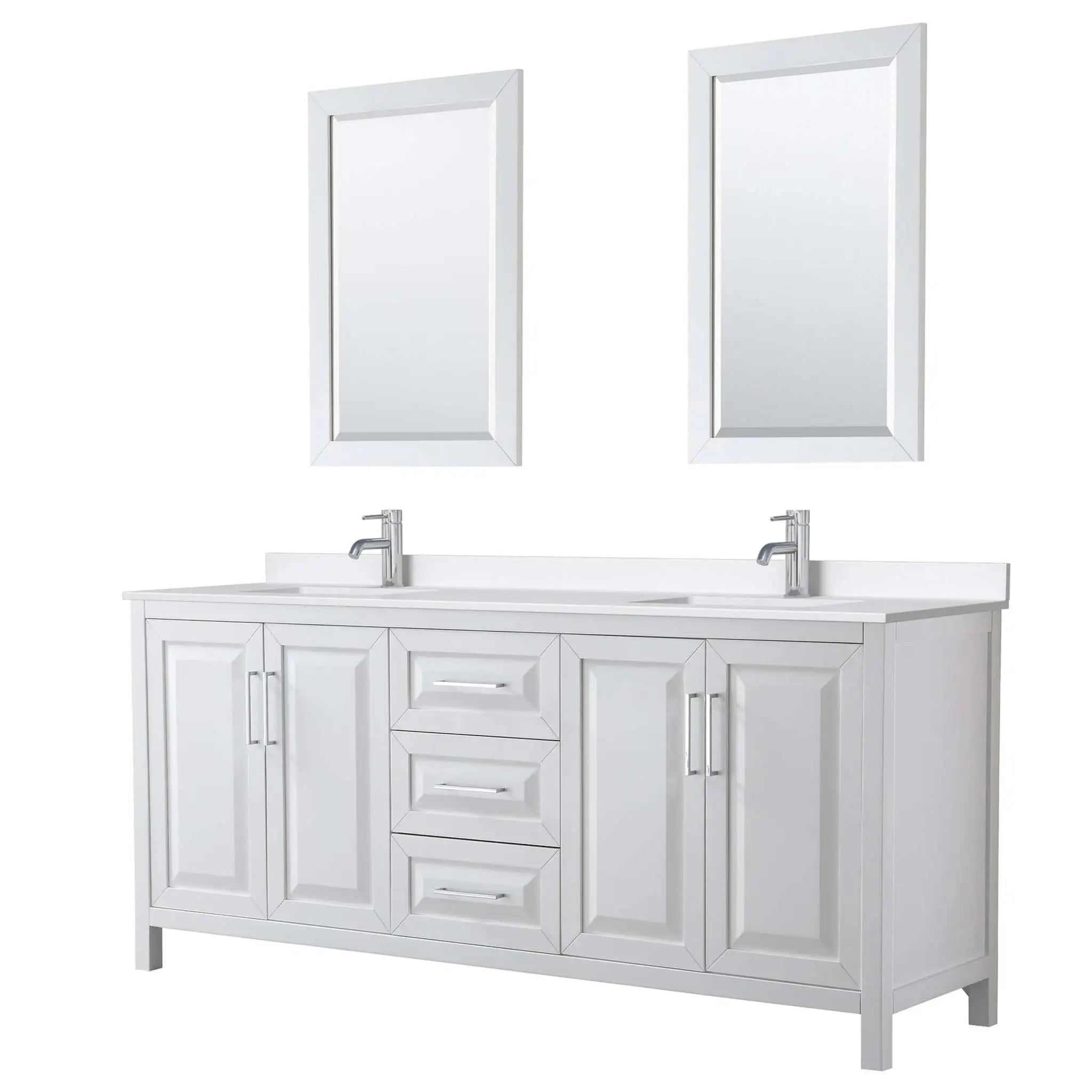 80" Daria Double Bathroom Vanity in White with Polished Chrome Trim & 24" Mirror by Wyndham