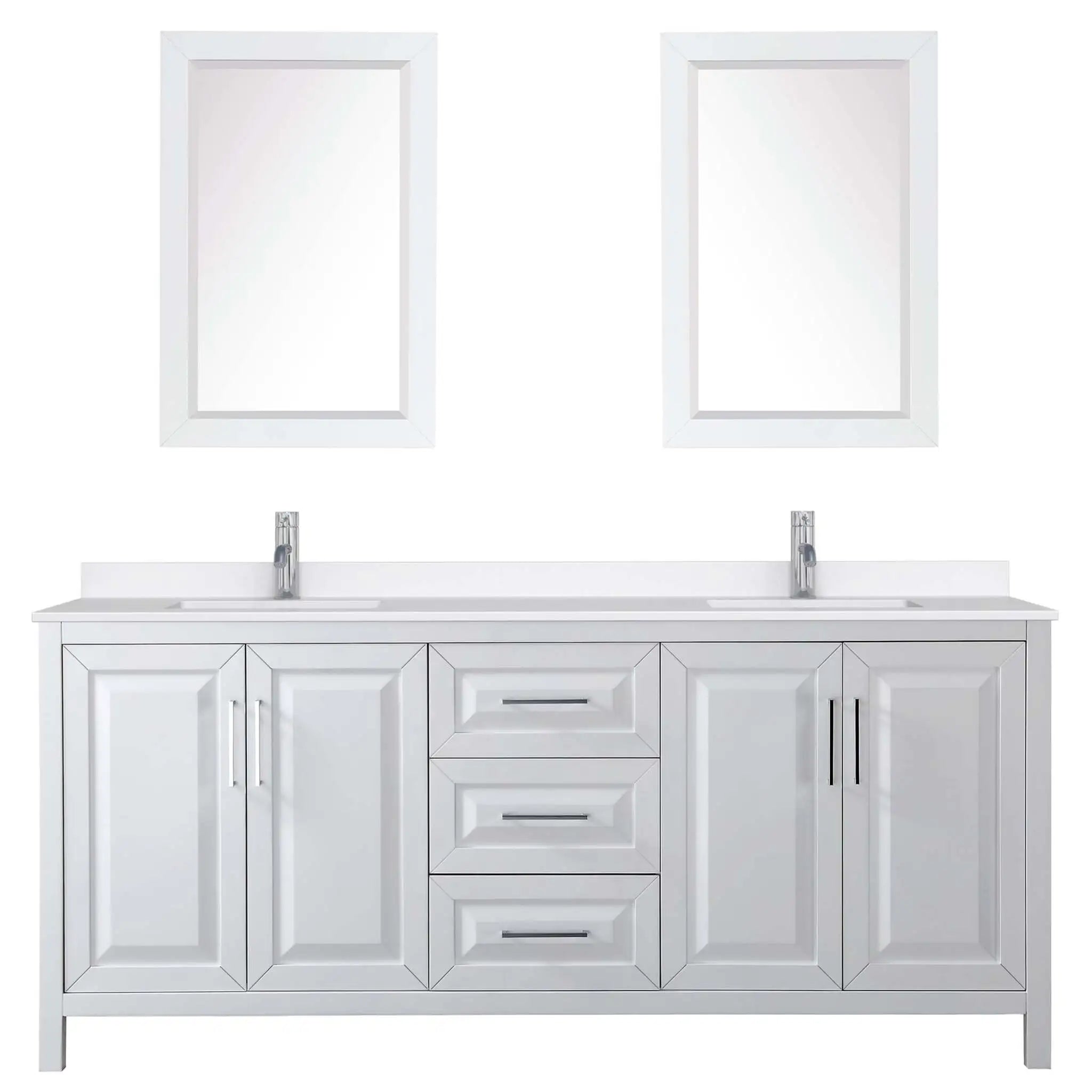 80" Daria Double Bathroom Vanity in White with Polished Chrome Trim & 24" Mirror by Wyndham