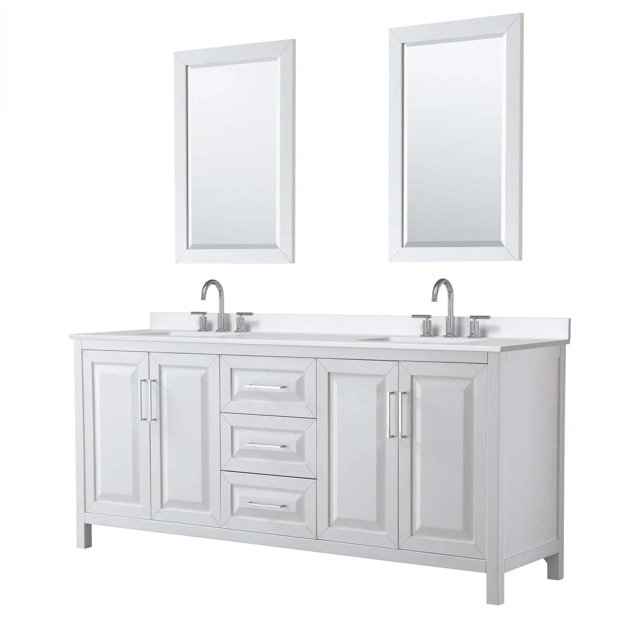 80" Daria Double Bathroom Vanity in White with Polished Chrome Trim & 24" Mirror by Wyndham