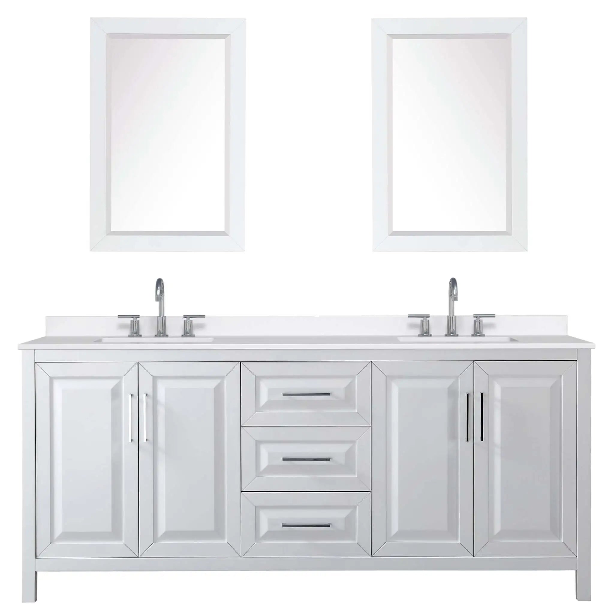 80" Daria Double Bathroom Vanity in White with Polished Chrome Trim & 24" Mirror by Wyndham