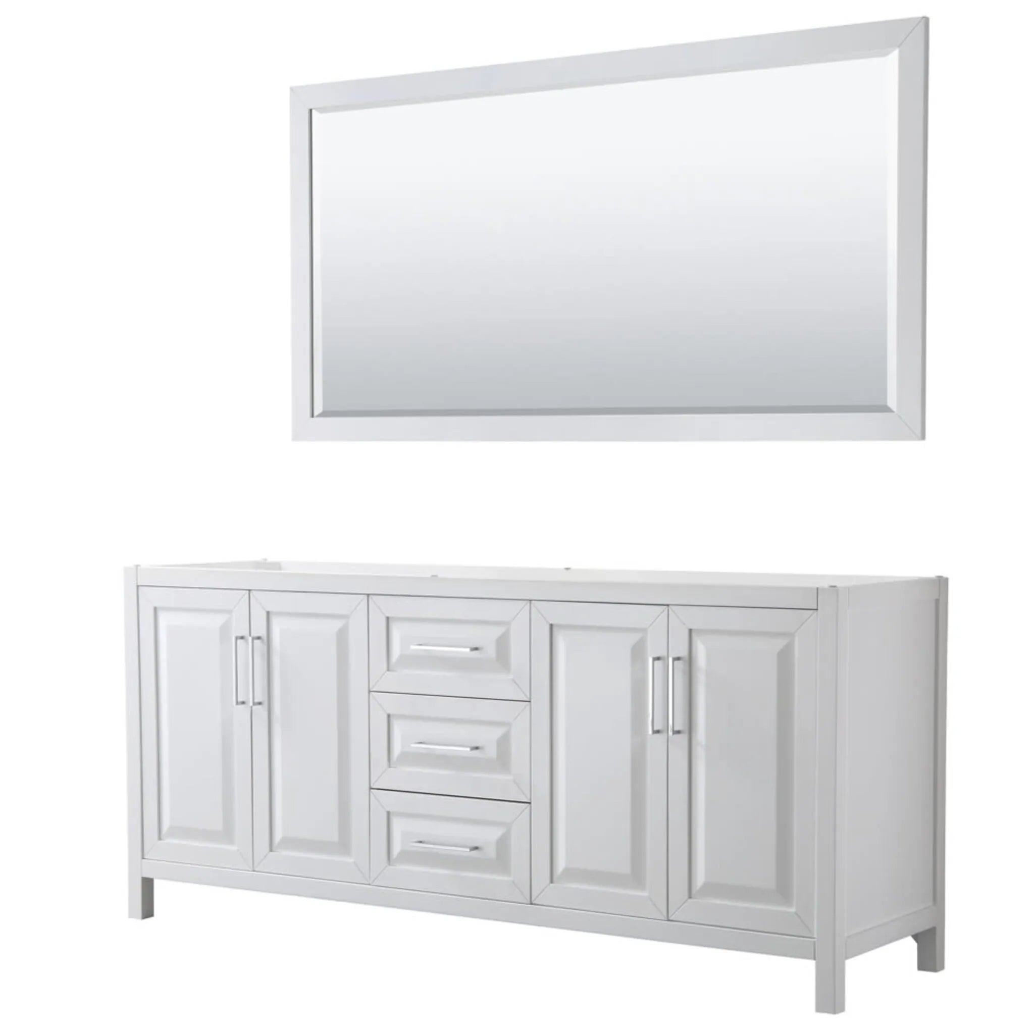 80" Daria Double Bathroom Vanity in White with Polished Chrome Trim & 70" Mirror by Wyndham