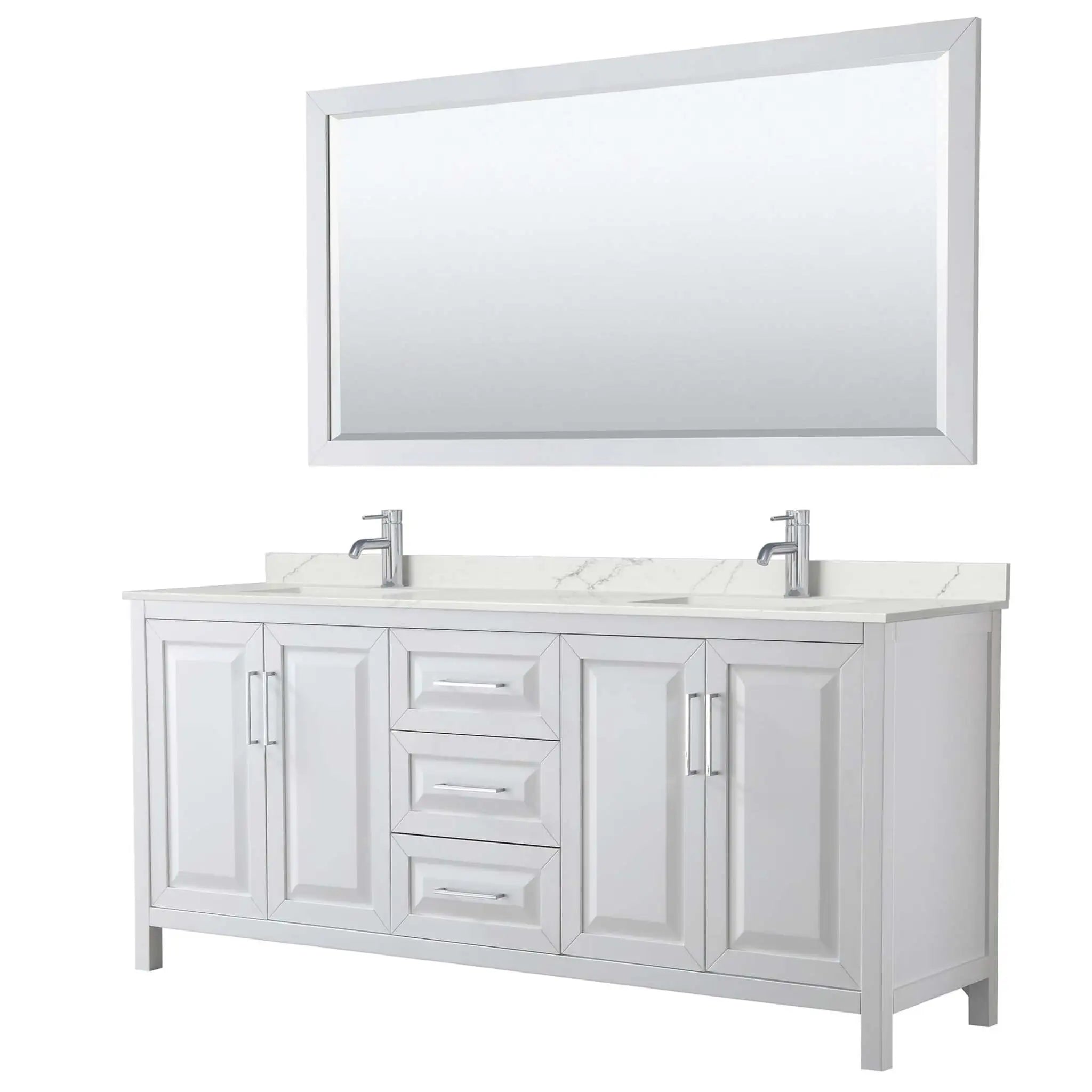 80" Daria Double Bathroom Vanity in White with Polished Chrome Trim & 70" Mirror by Wyndham