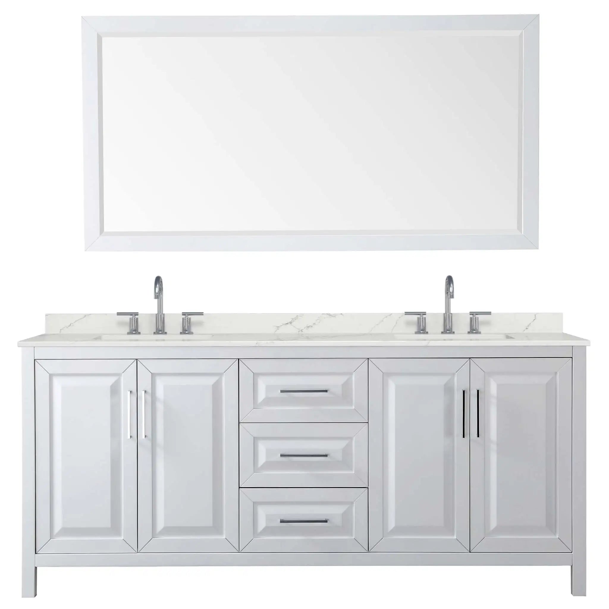 80" Daria Double Bathroom Vanity in White with Polished Chrome Trim & 70" Mirror by Wyndham