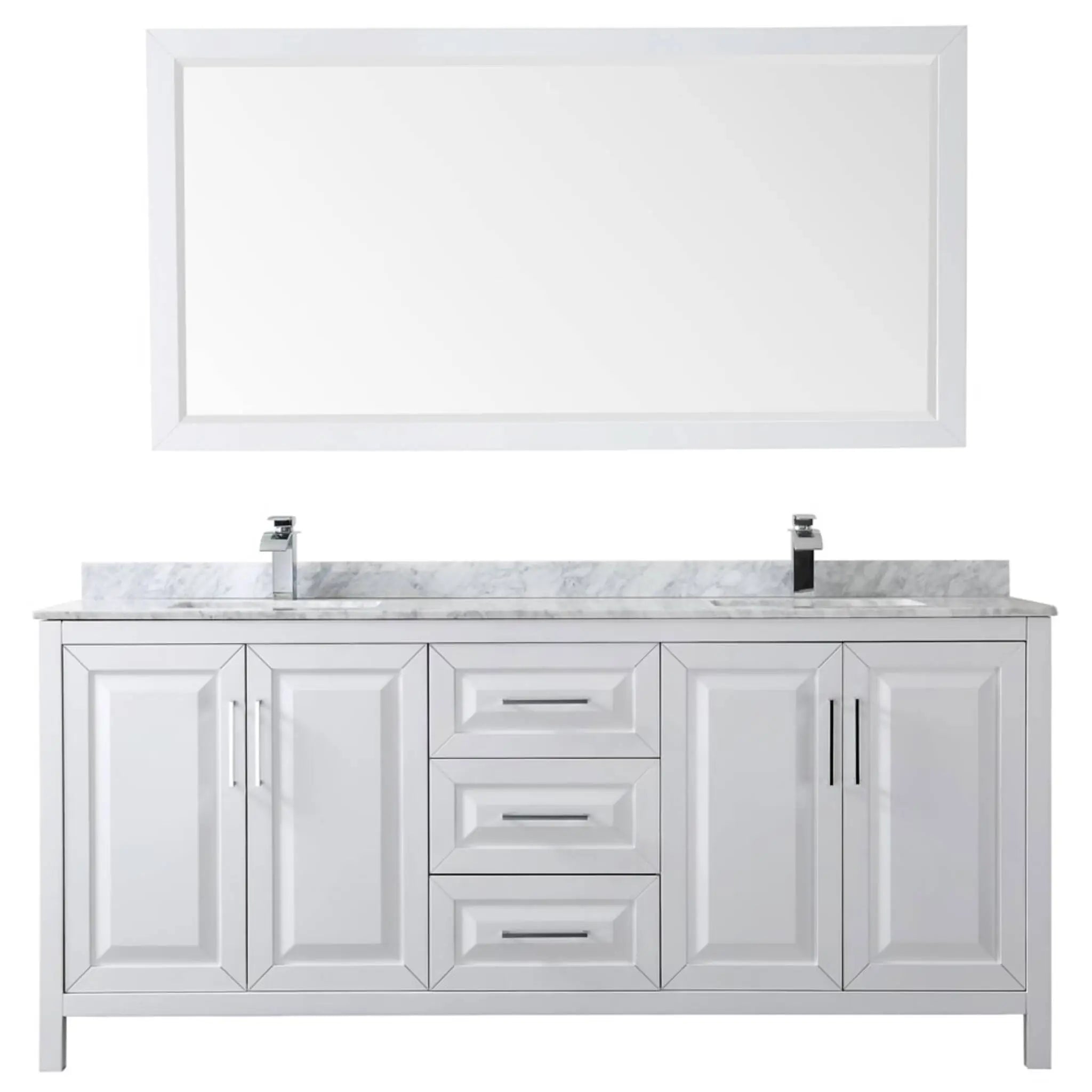 80" Daria Double Bathroom Vanity in White with Polished Chrome Trim & 70" Mirror by Wyndham