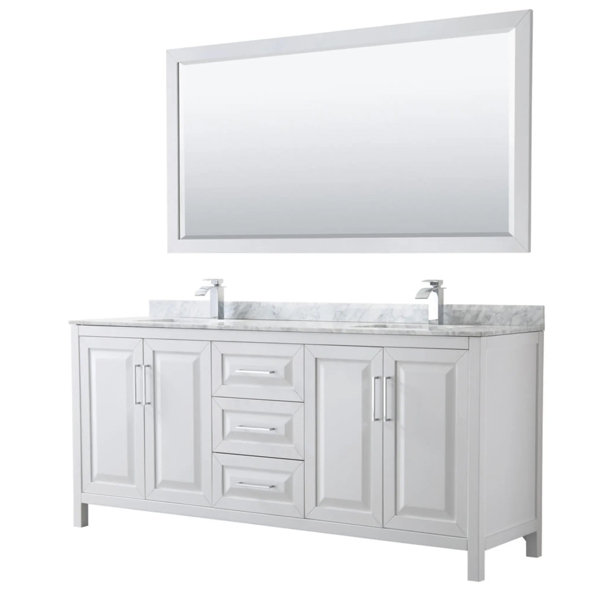 80" Daria Double Bathroom Vanity in White with Polished Chrome Trim & 70" Mirror by Wyndham