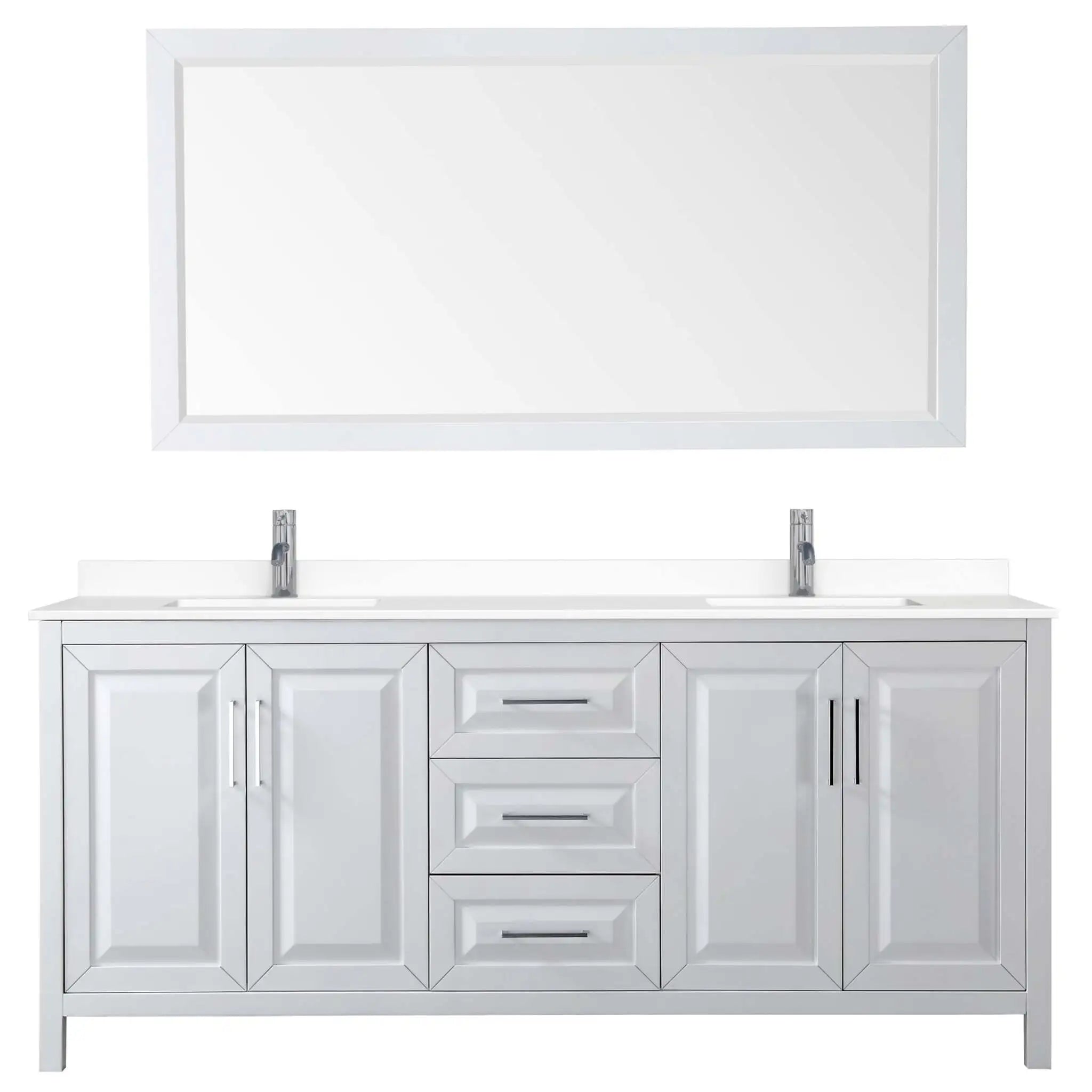 80" Daria Double Bathroom Vanity in White with Polished Chrome Trim & 70" Mirror by Wyndham